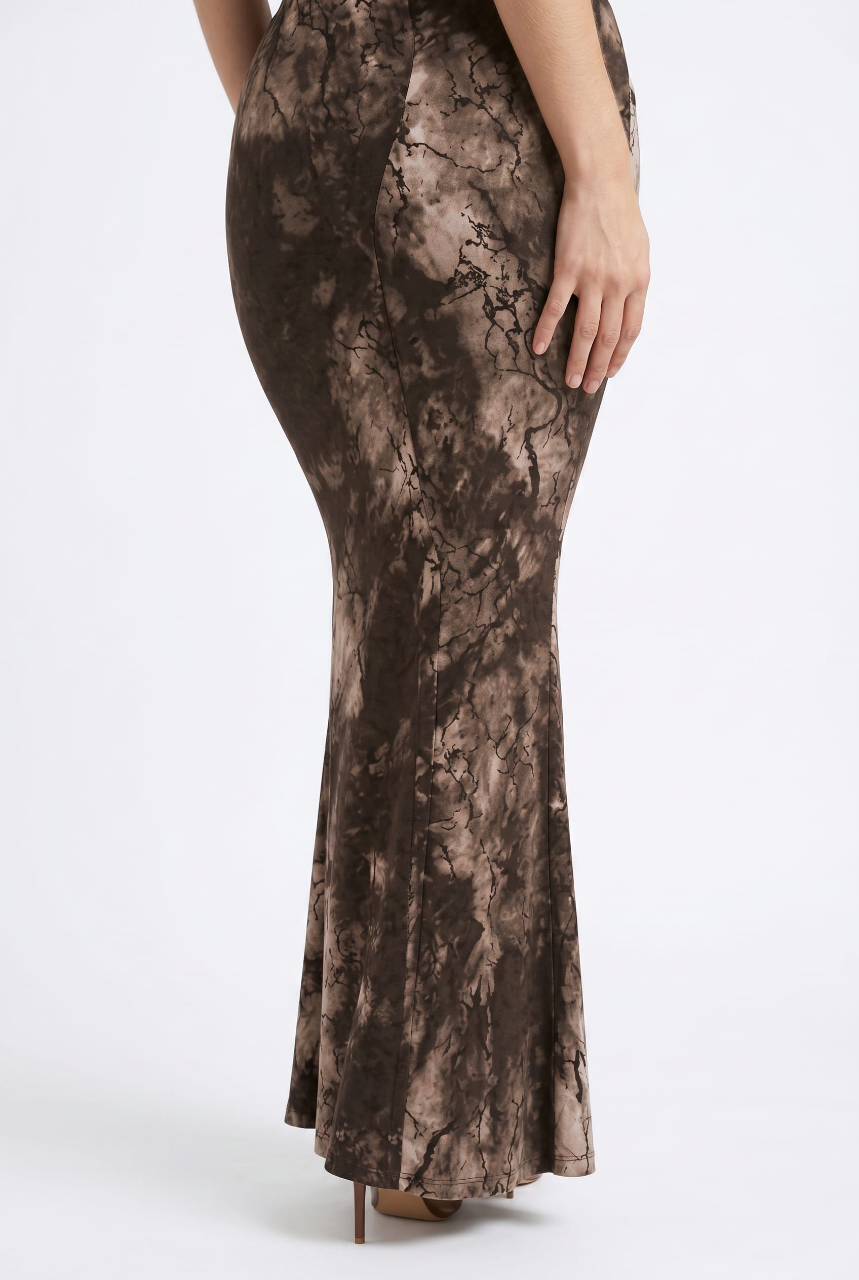 Brown Marble Print Maxi Skirt