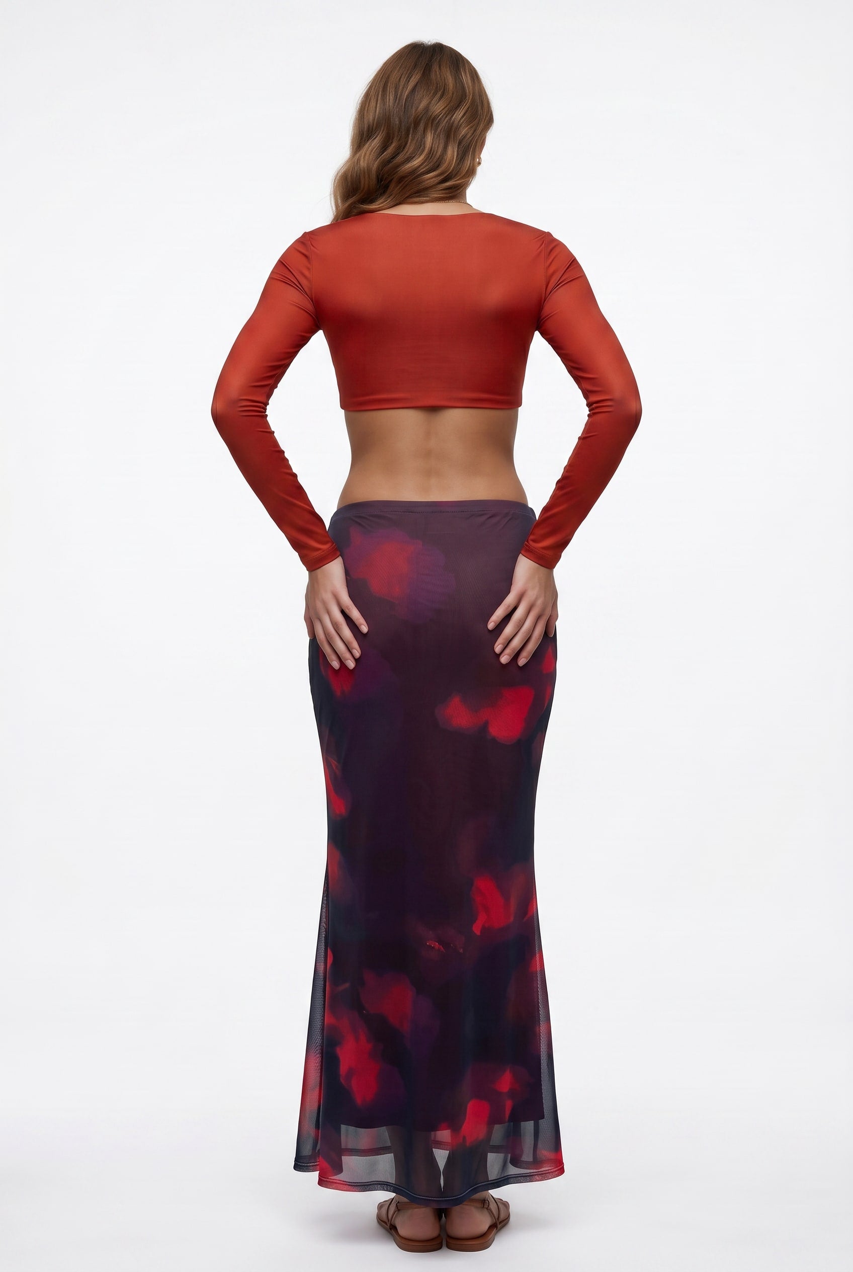 Red Floral Print Wrap Maxi Skirt
