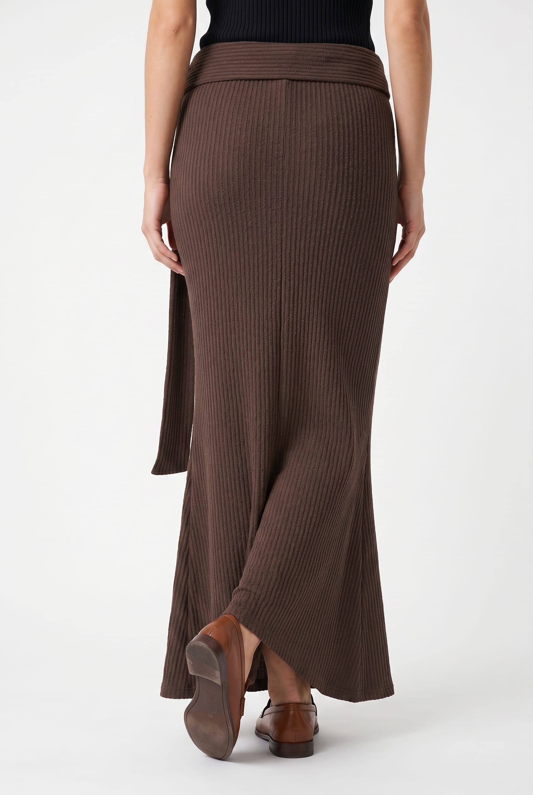 Chocolate Brown Ribbed Maxi Skirt