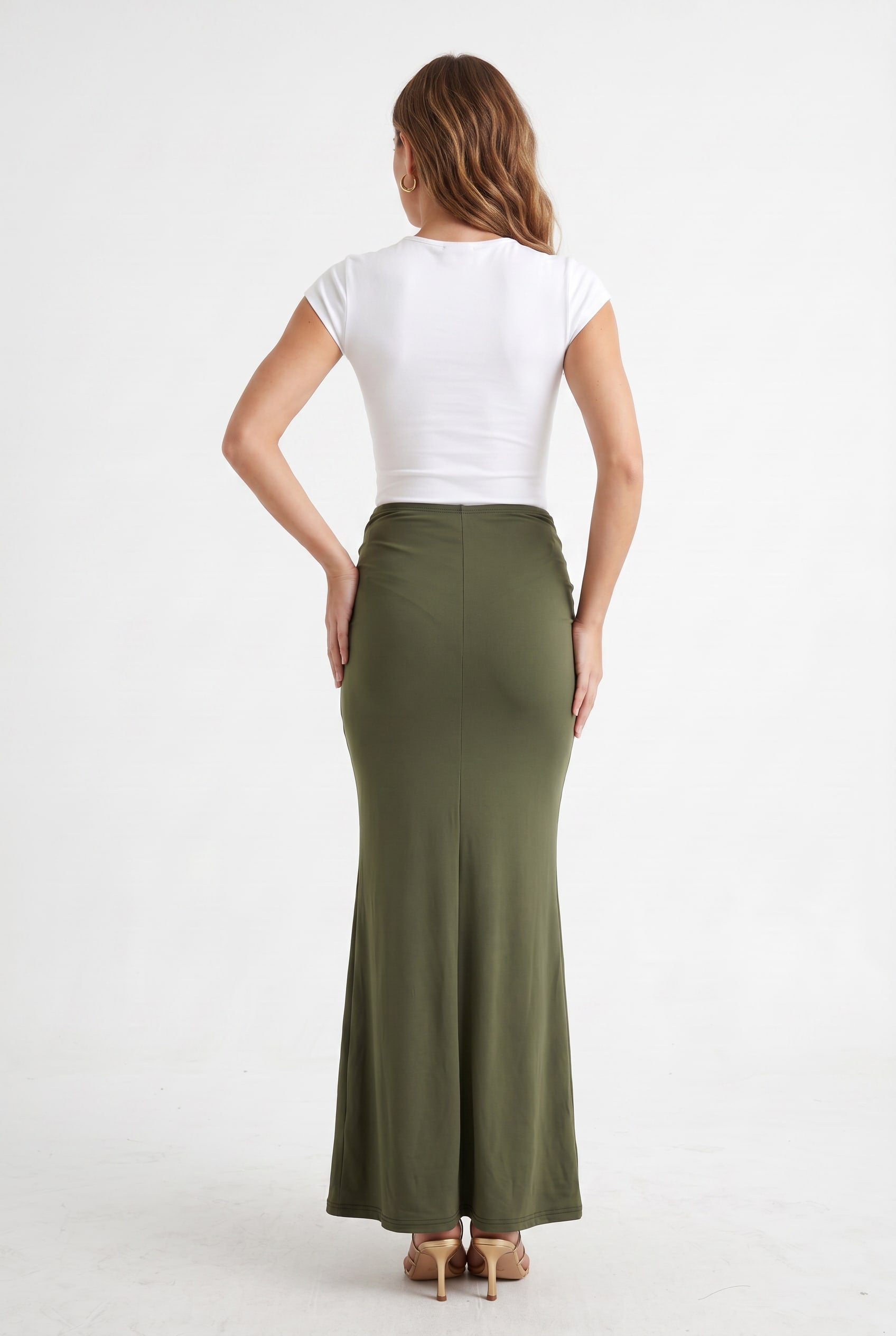 Olive Green Draped Maxi Skirt