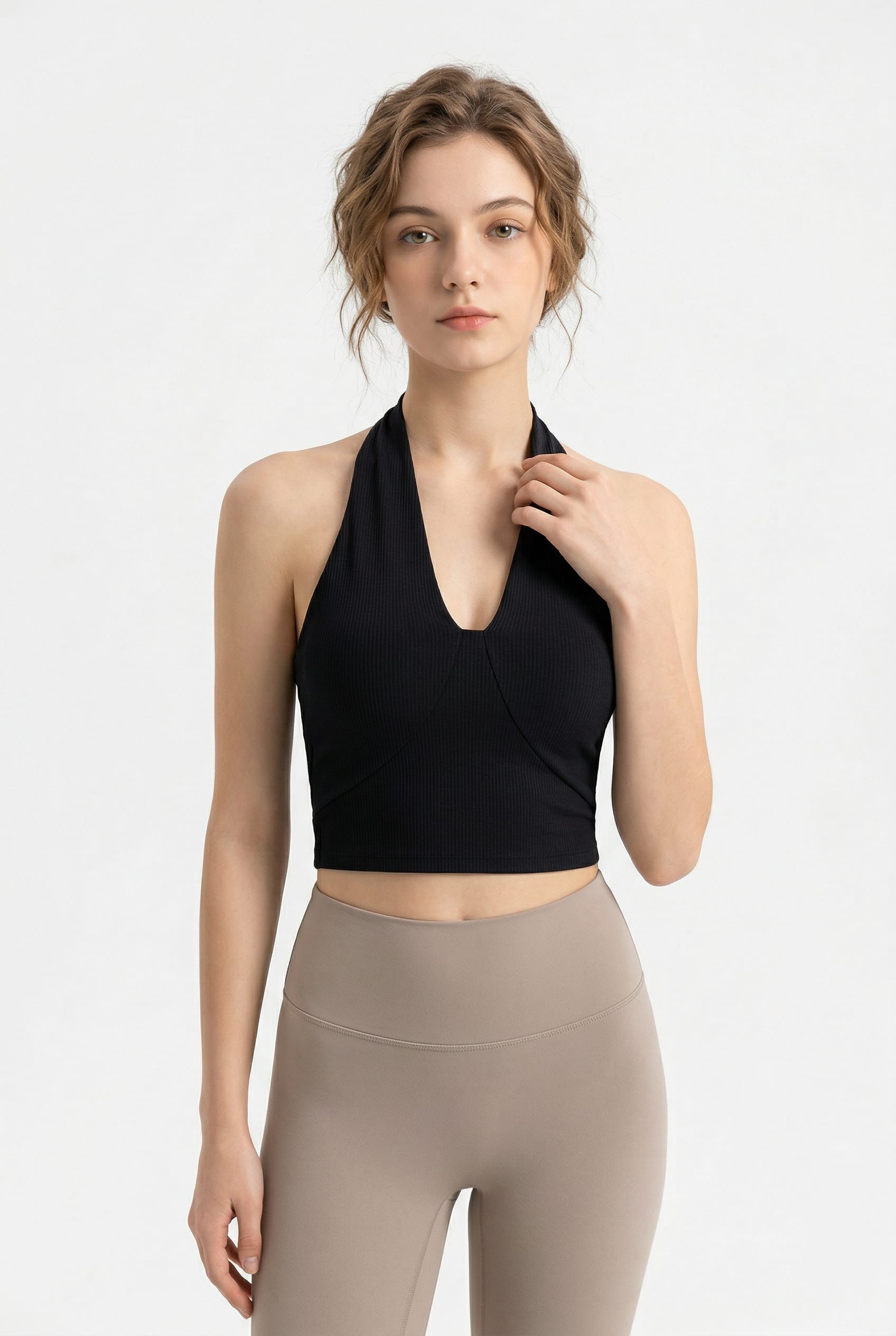 Black Ribbed Halter Crop Top