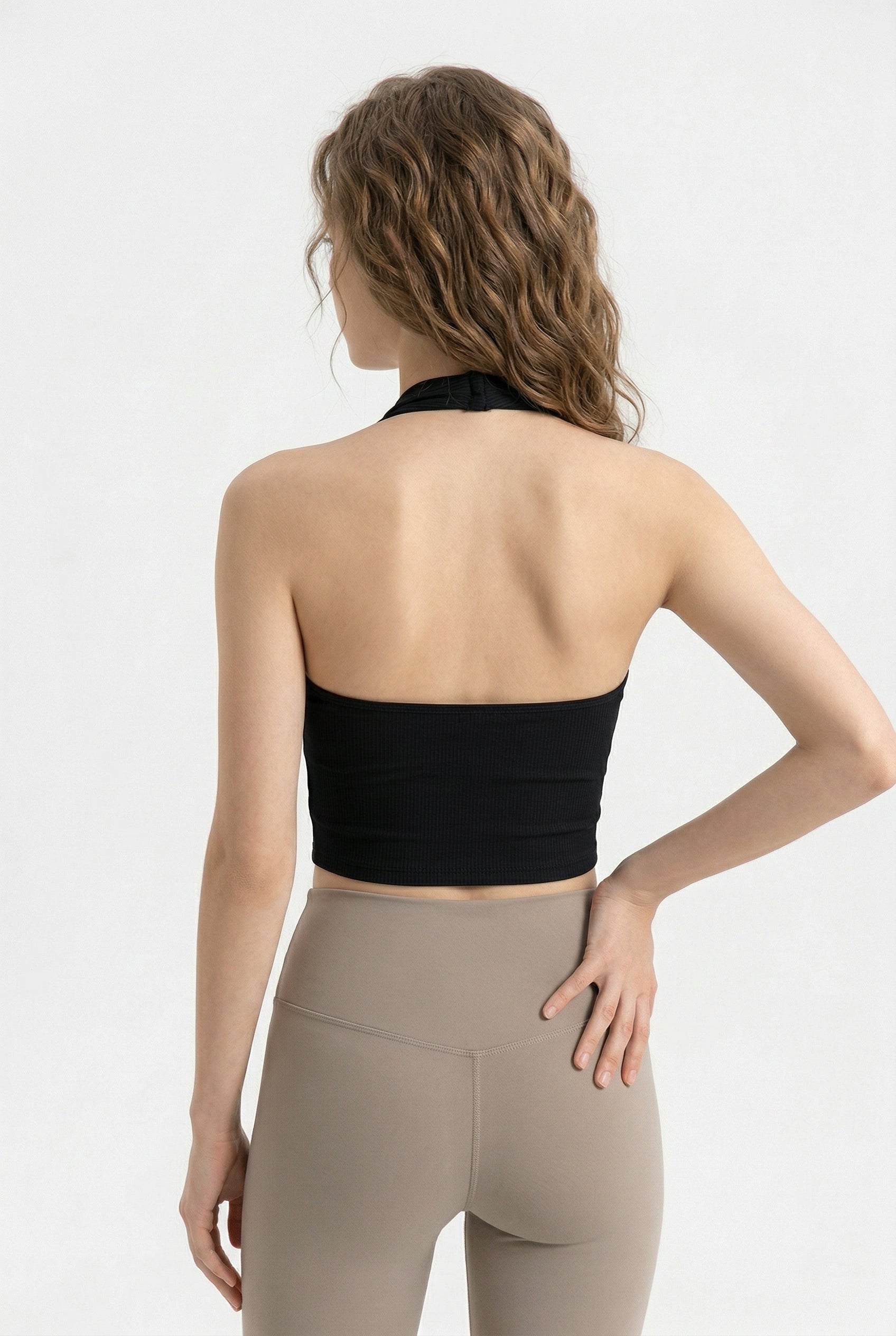 Black Ribbed Halter Crop Top