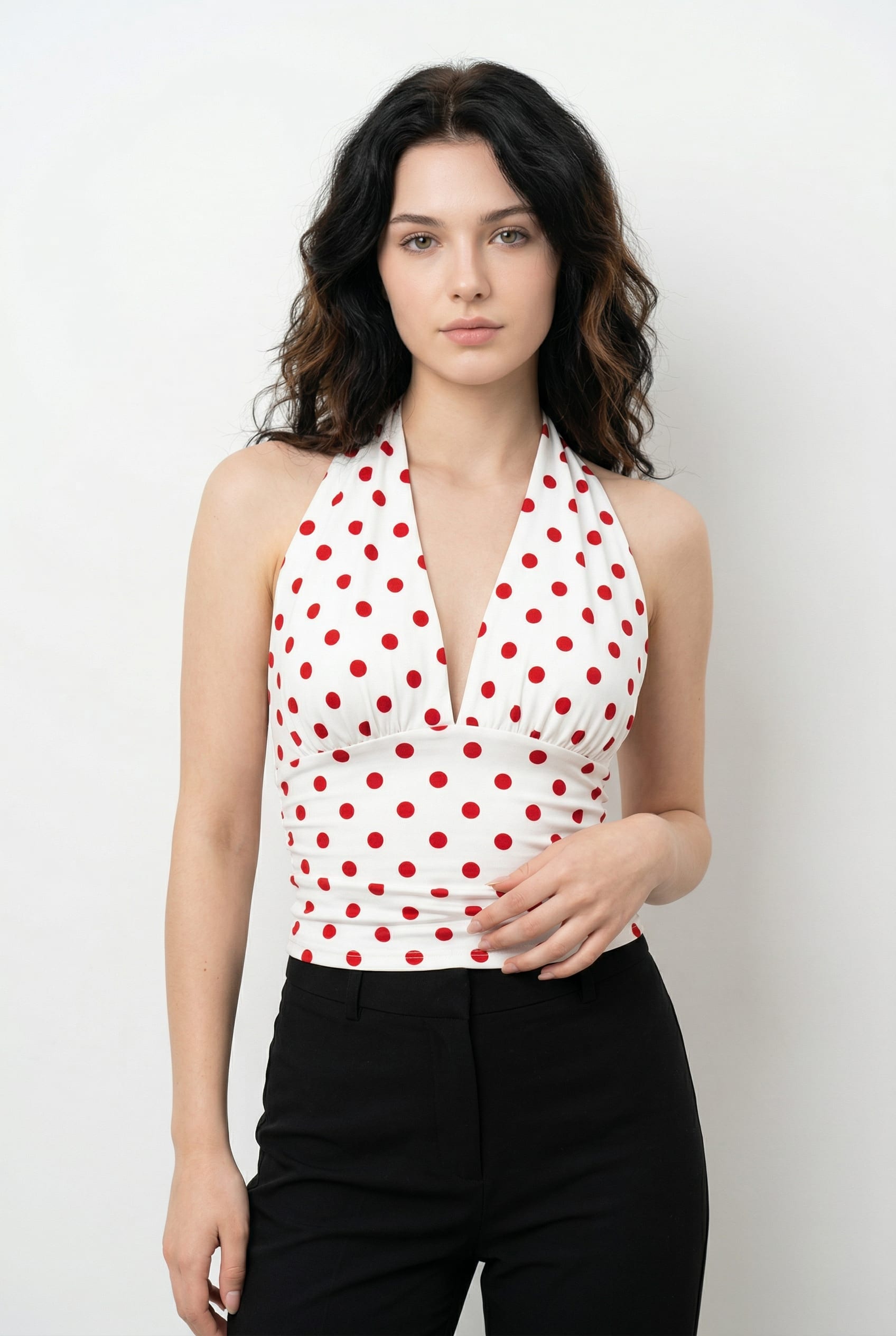 White Polka Dot Halter Neck Top