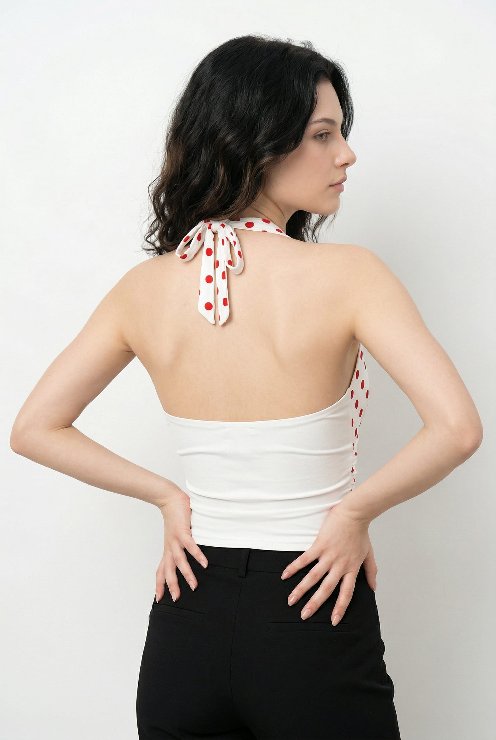 White Polka Dot Halter Neck Top