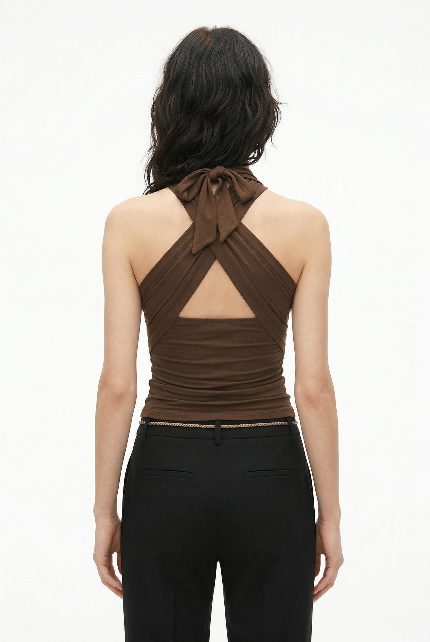 Brown Halter Neck Ruched Top