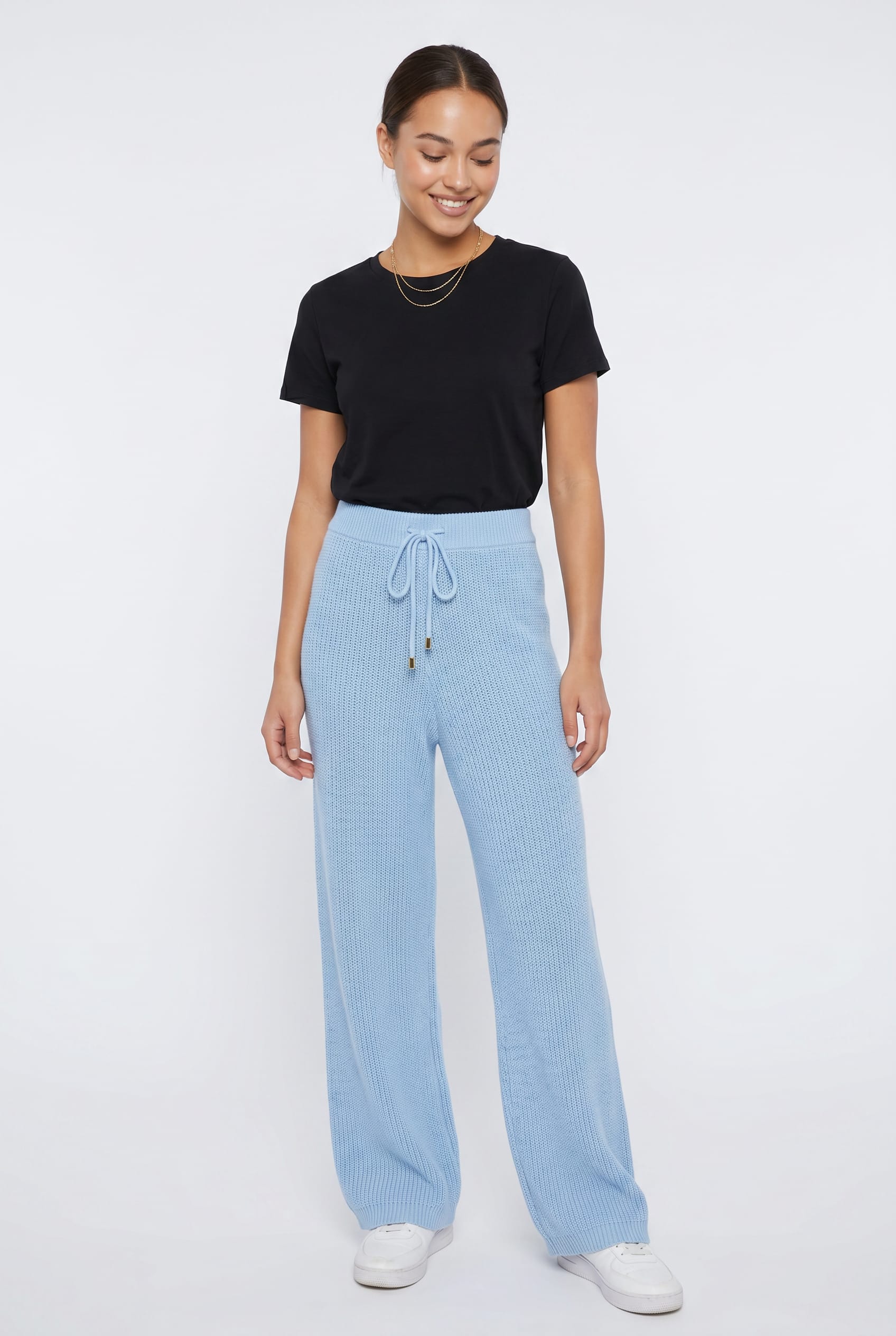 Sky Blue Knitted Wide Leg Trousers