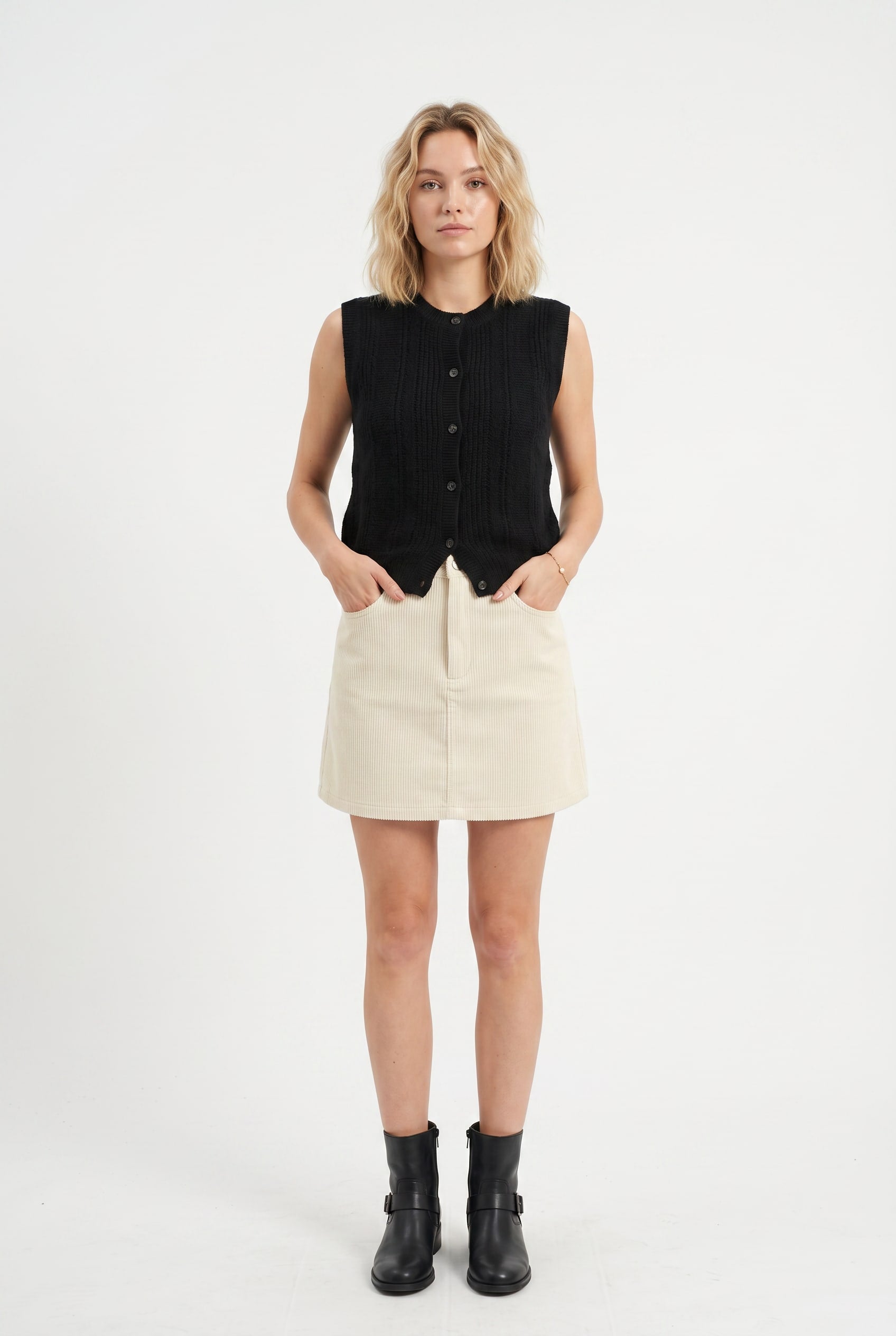 Ivory Corduroy Mini Skirt