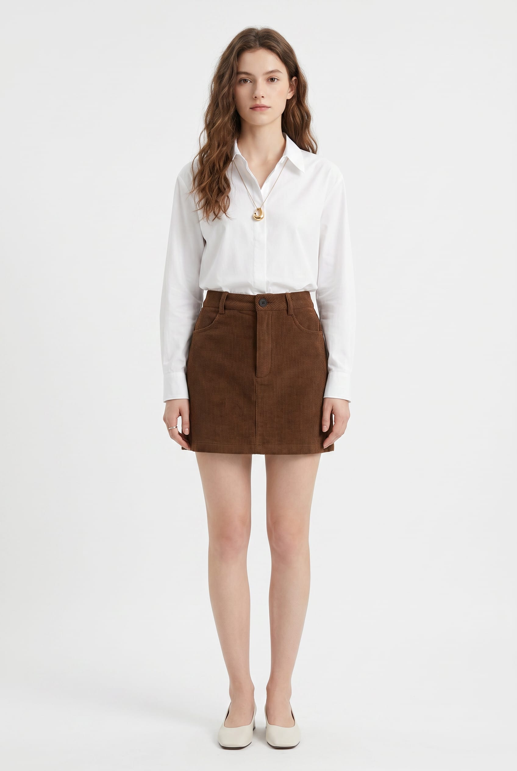 Brown Corduroy A-Line Mini Skirt
