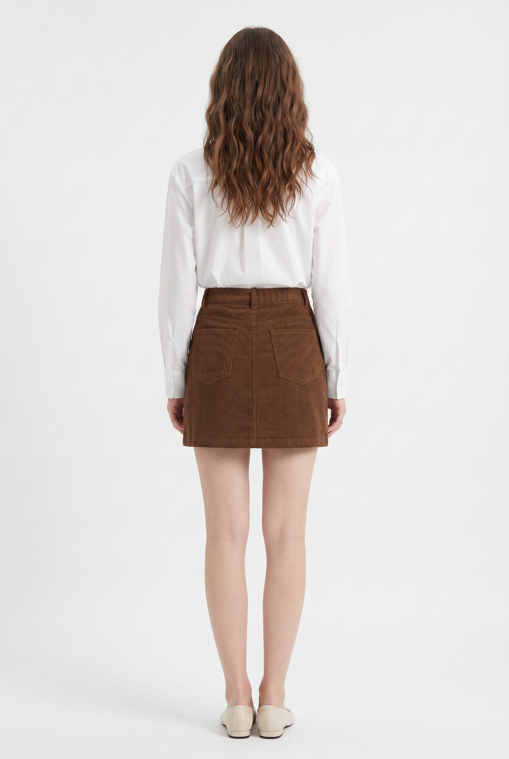 Brown Corduroy A-Line Mini Skirt