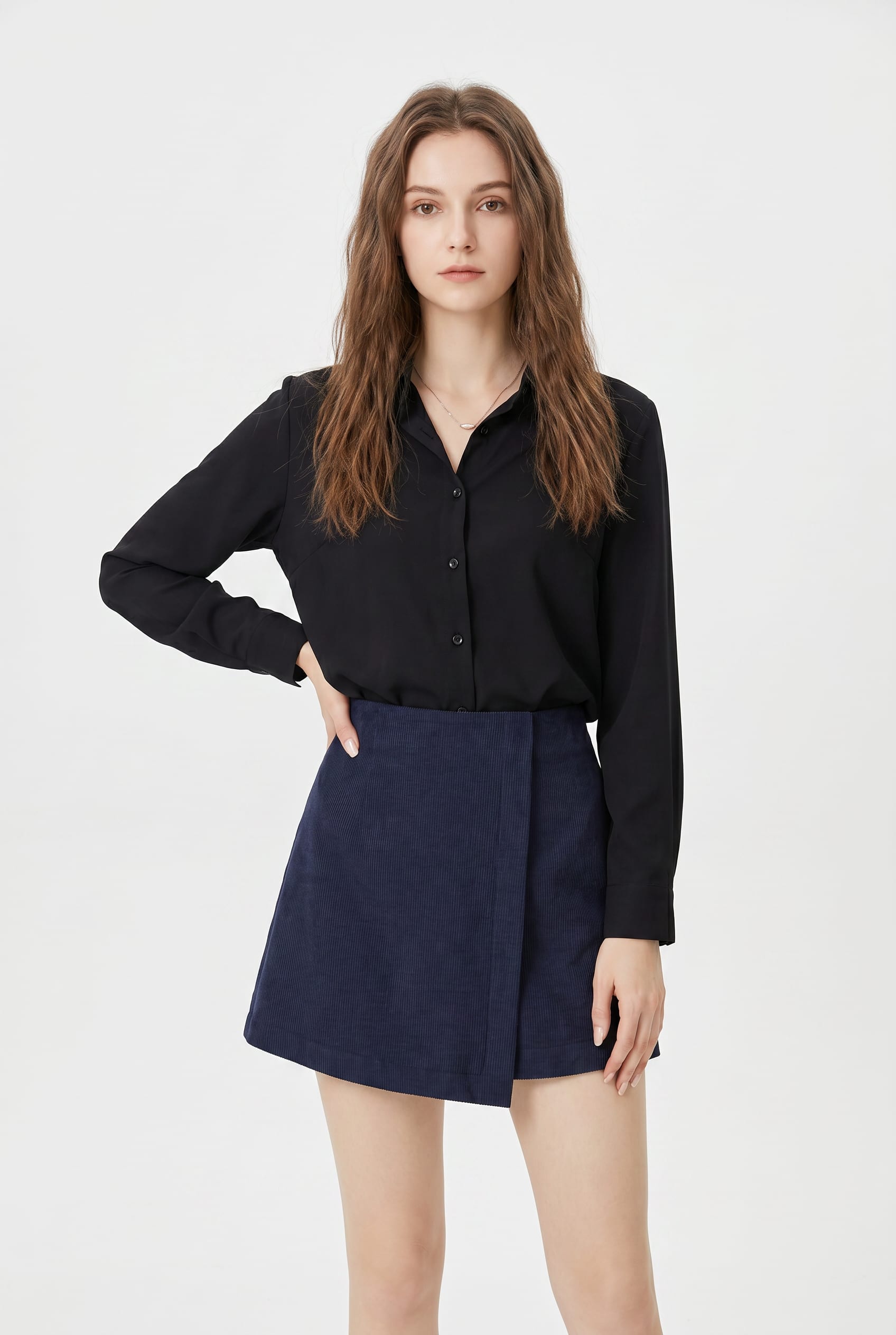 Navy Ribbed Mini Wrap Skirt