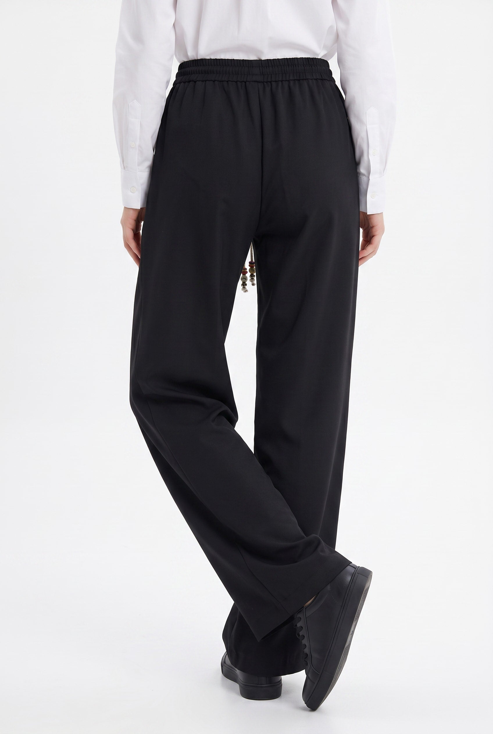 Black Wide-Leg Drawstring Trousers