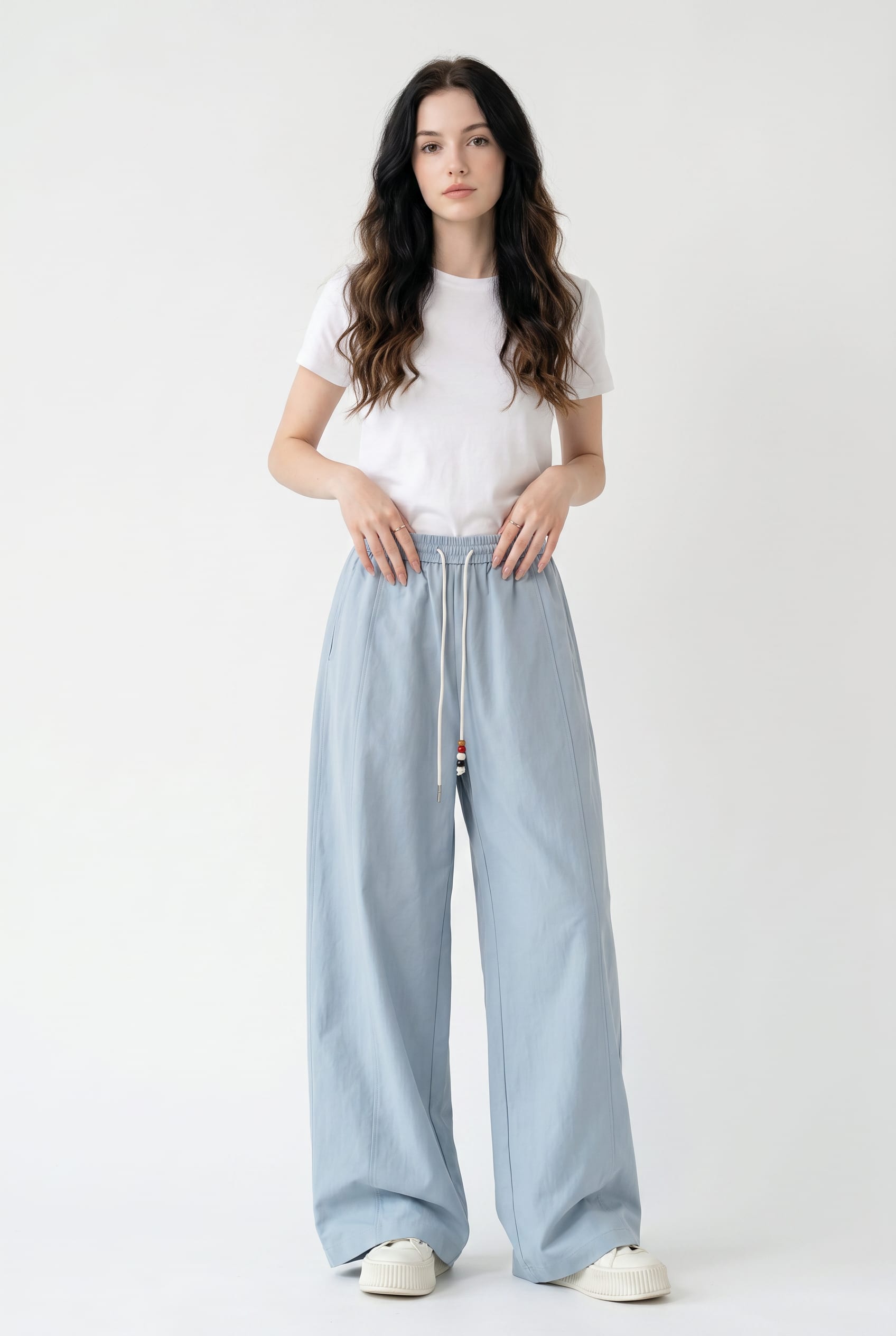 Powder Blue Wide Leg Drawstring Trousers
