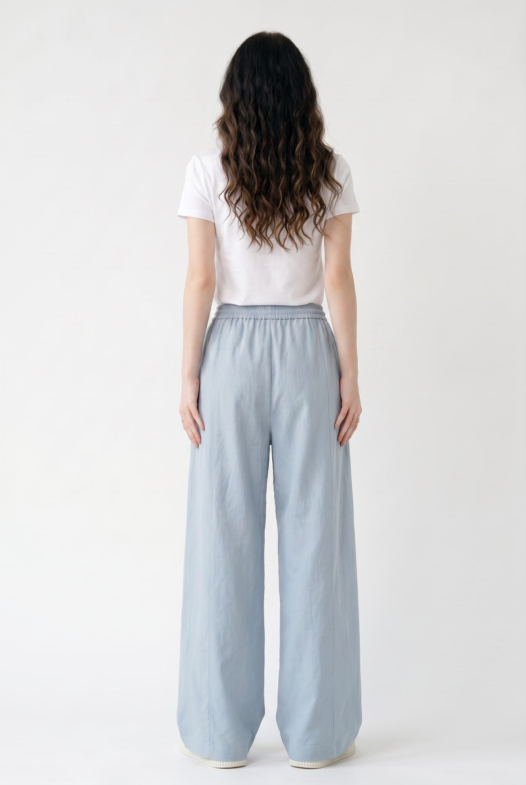 Powder Blue Wide Leg Drawstring Trousers