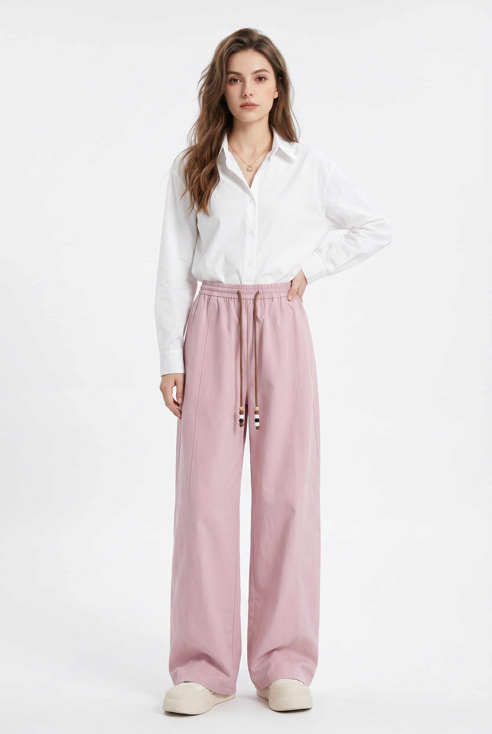 Pink Wide Leg Drawstring Trousers