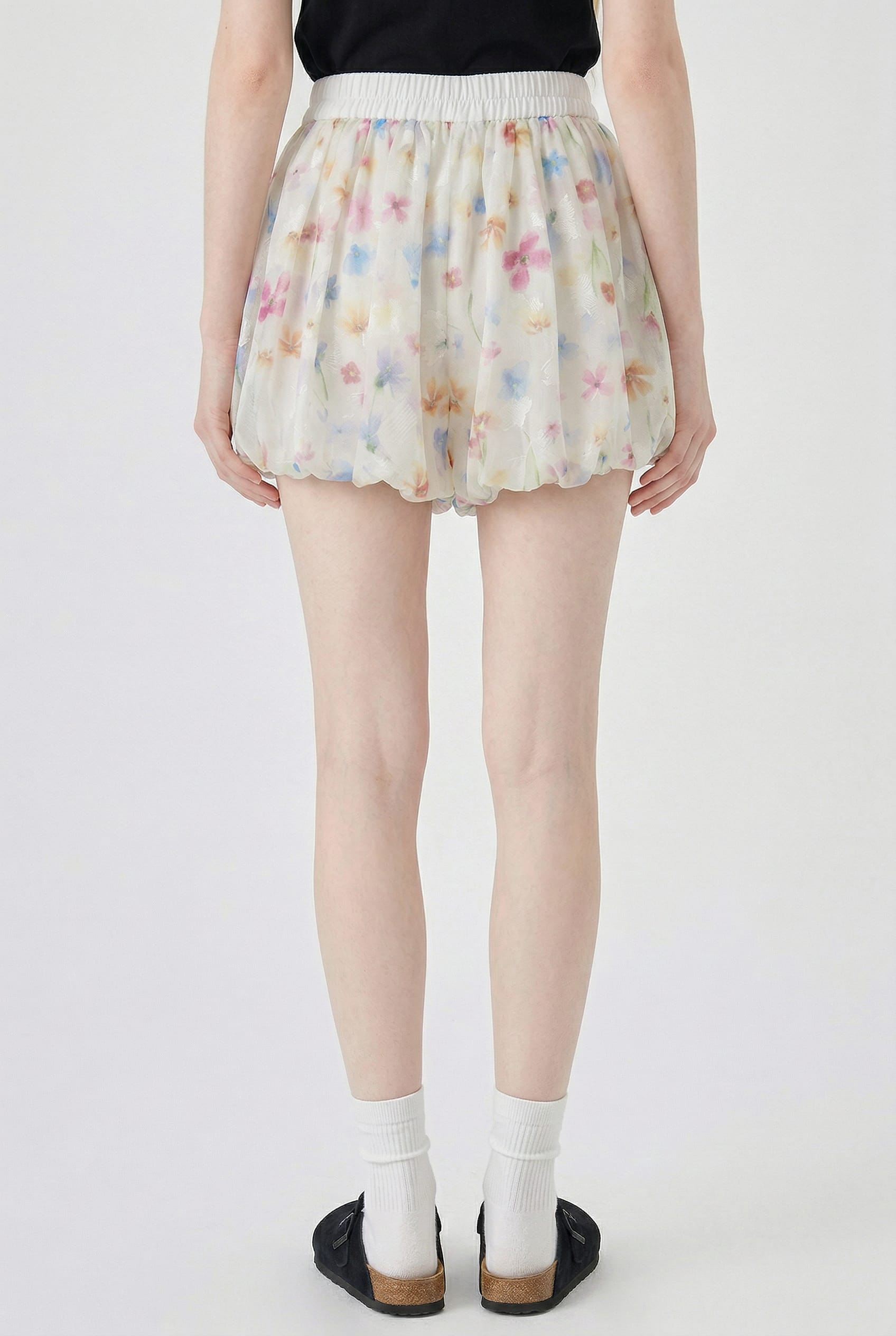 Ivory Floral Bubble Hem Shorts