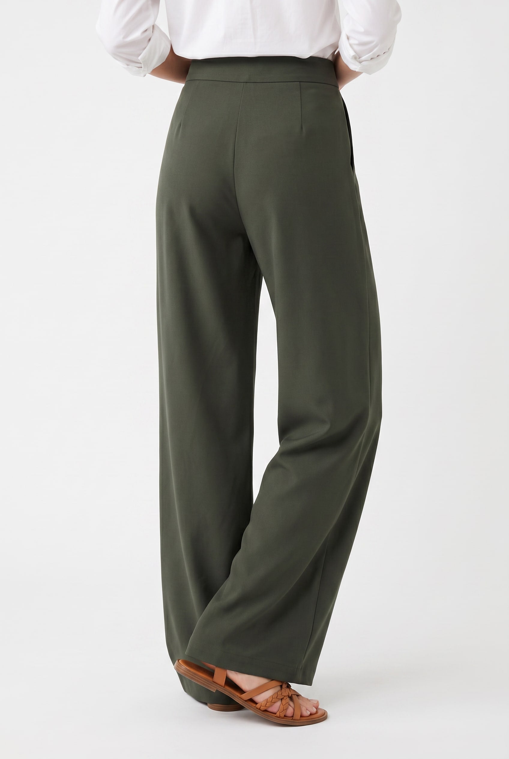 Olive Green Wide Leg Tailored Trousers