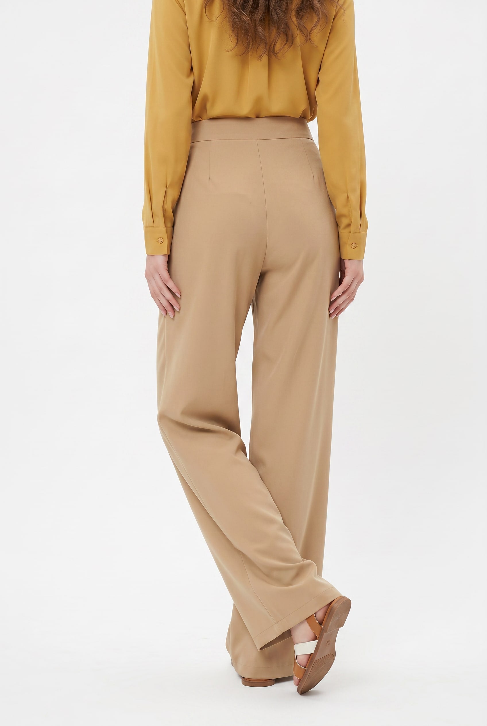 Camel High-Waisted Wide-Leg Trousers
