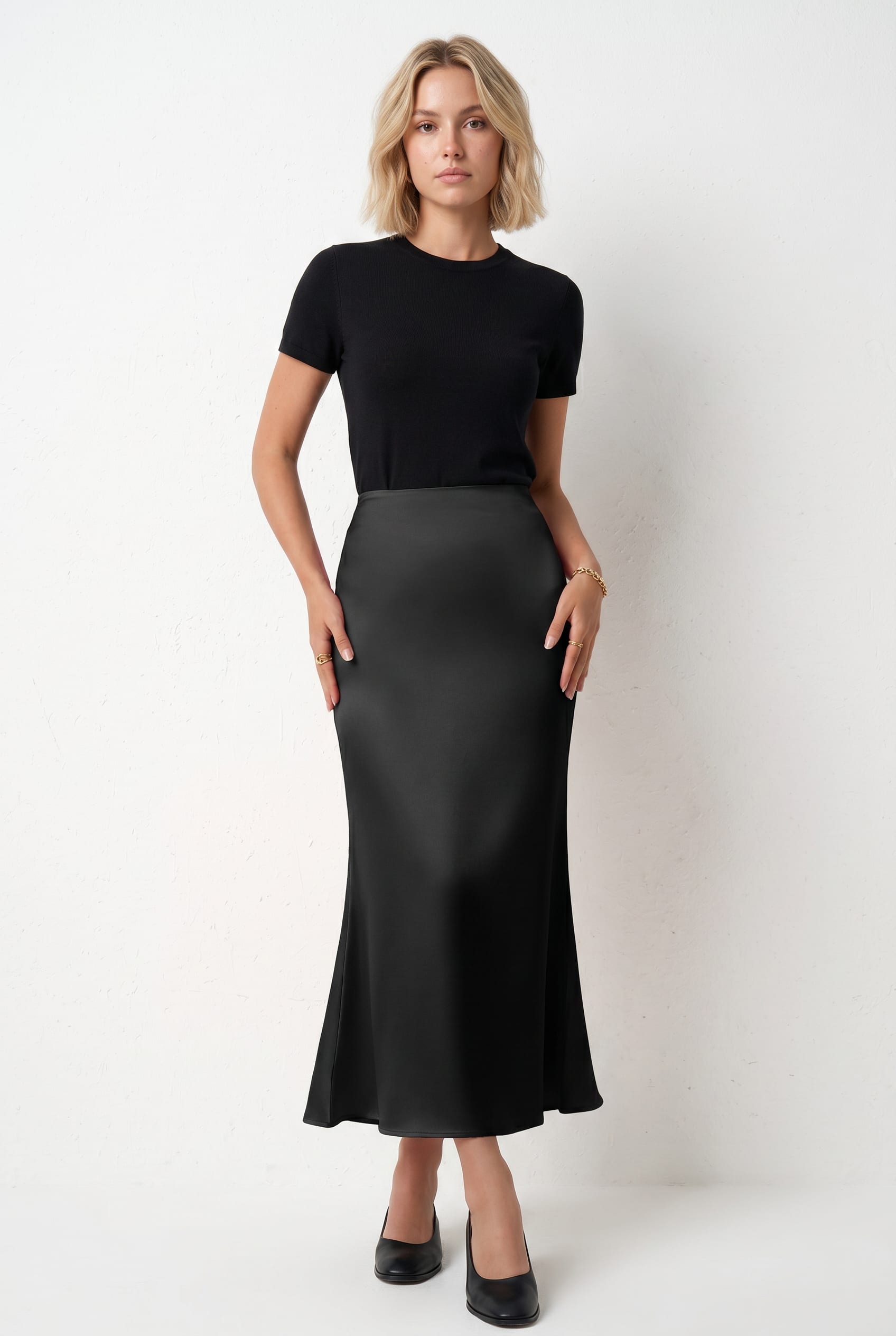 Black Satin Maxi Slip Skirt