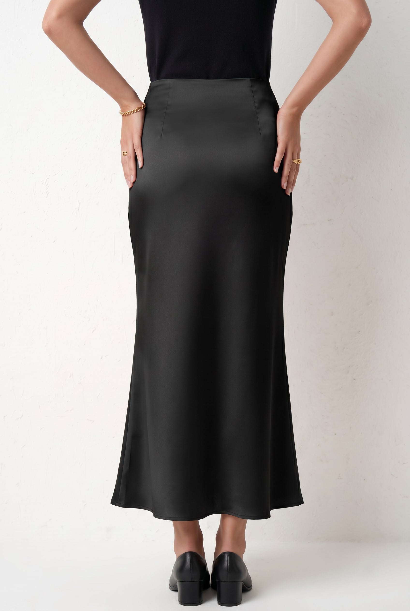 Black Satin Maxi Slip Skirt