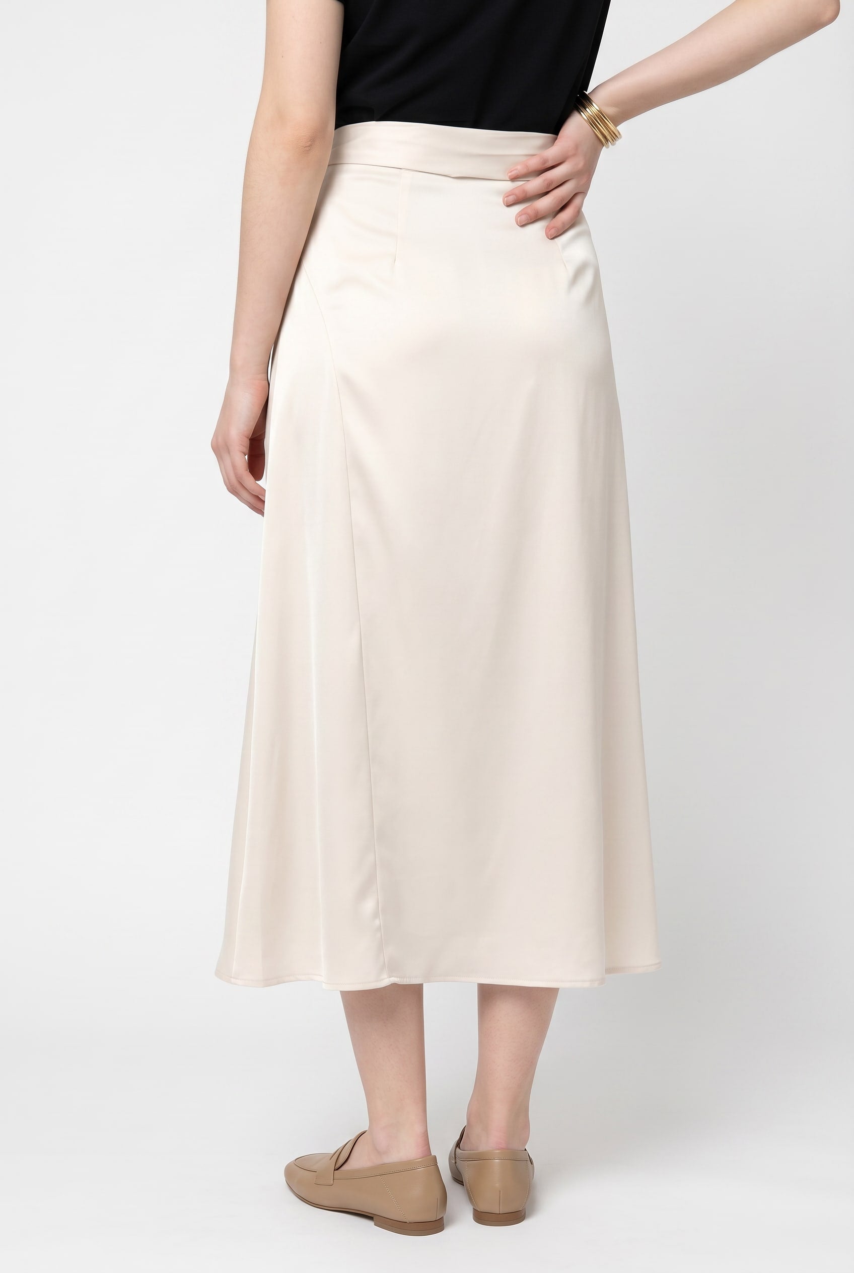 Cream Satin Wrap Midi Skirt