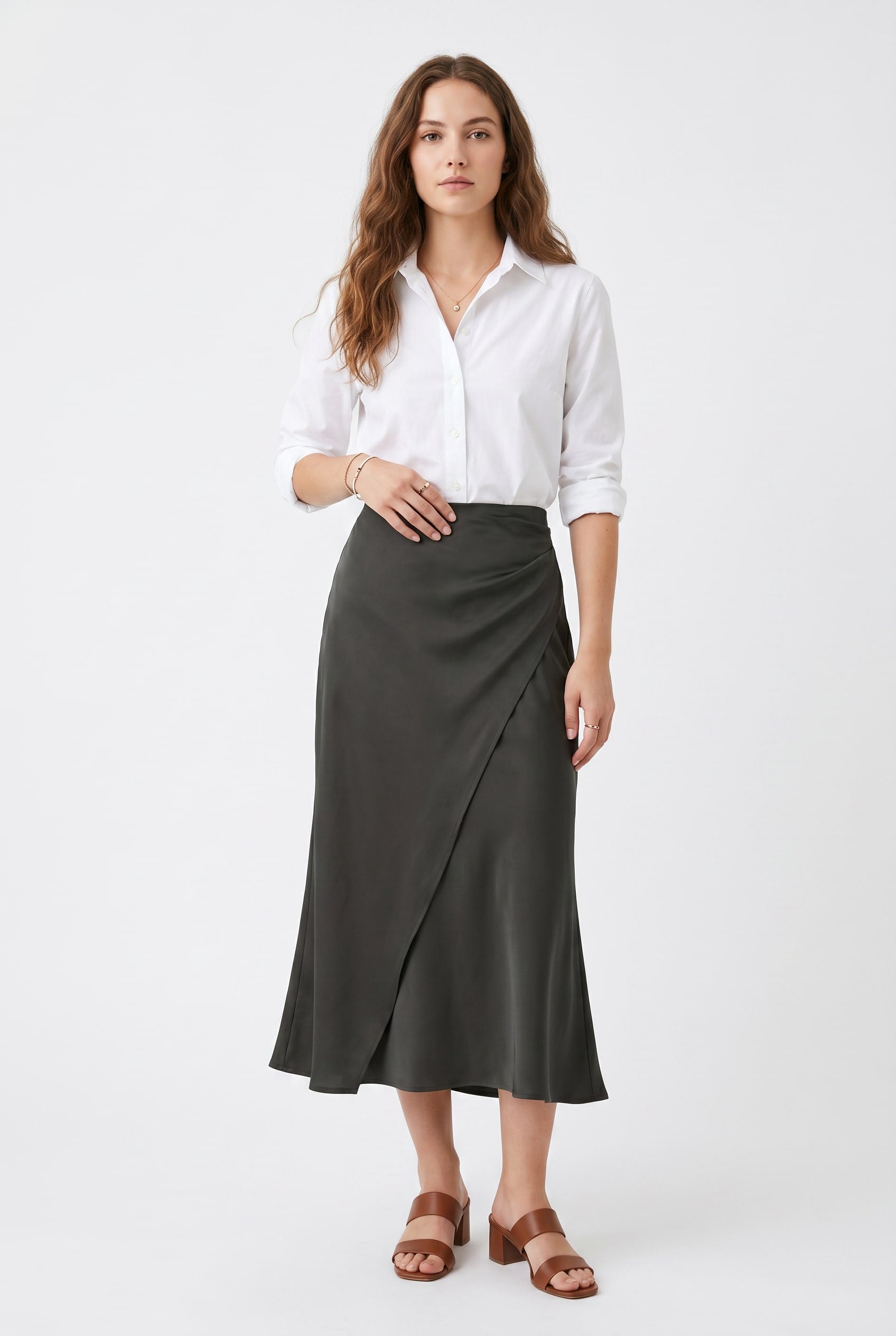 Olive Green Wrap Midi Skirt