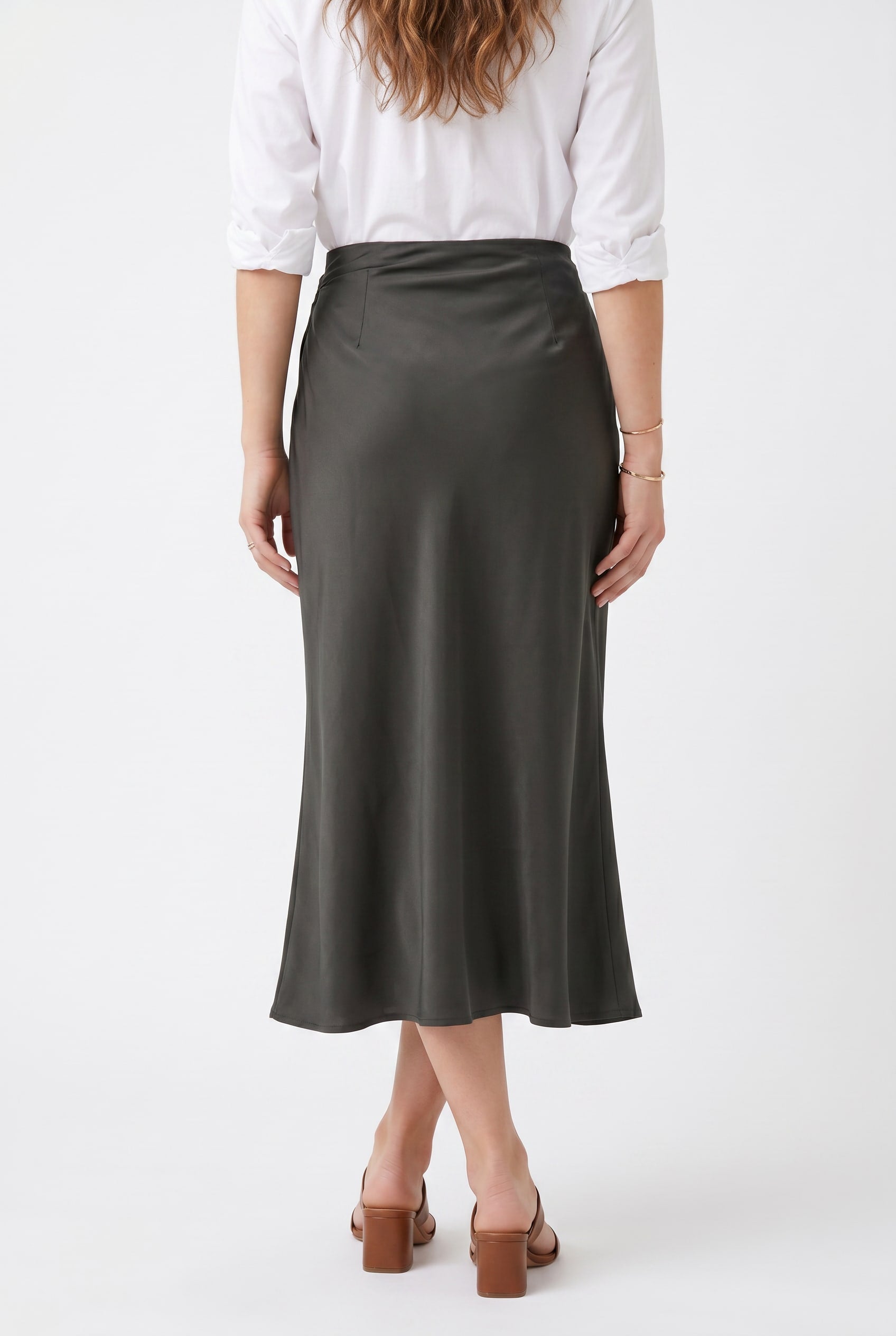 Olive Green Wrap Midi Skirt