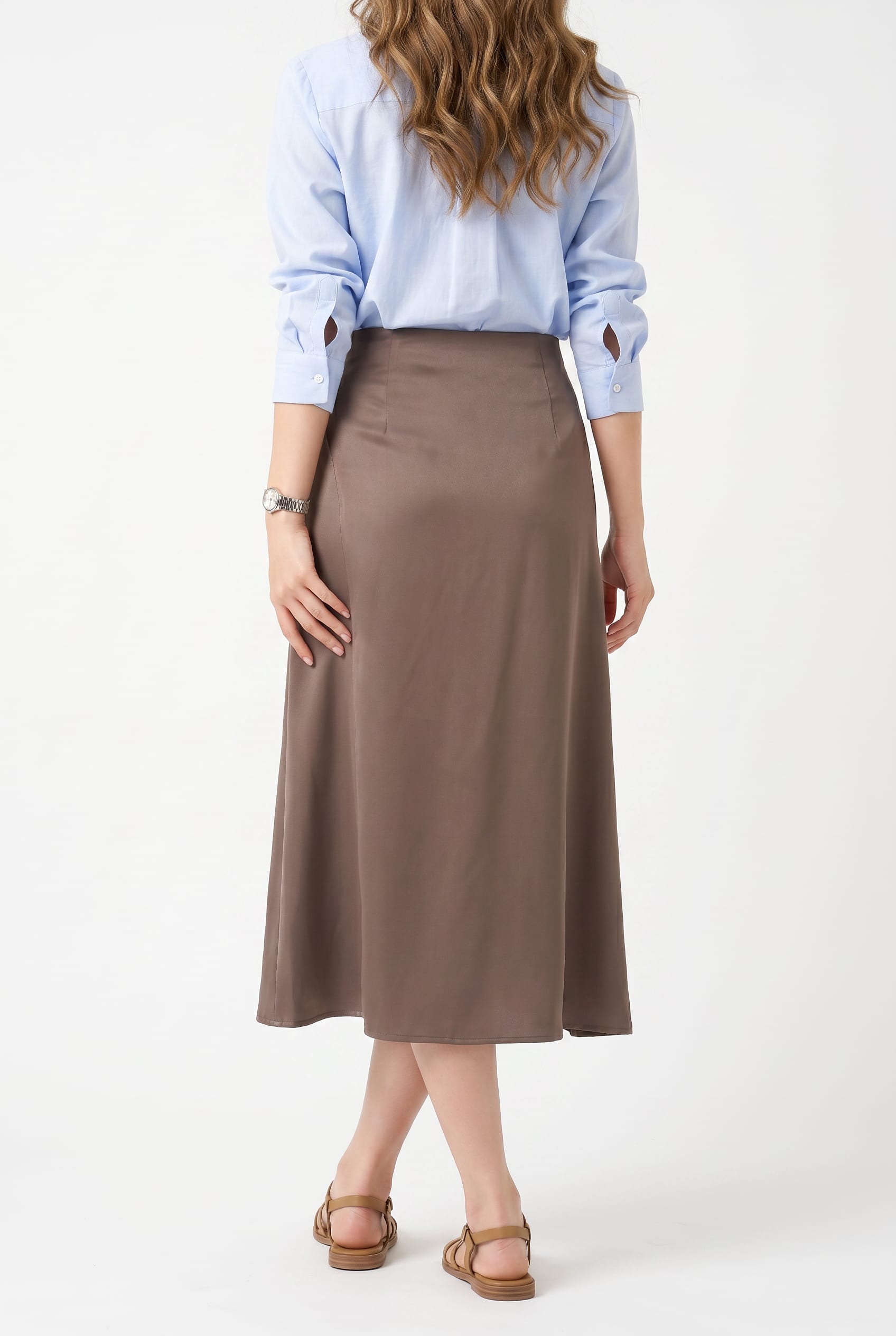 Taupe Wrap Midi Skirt