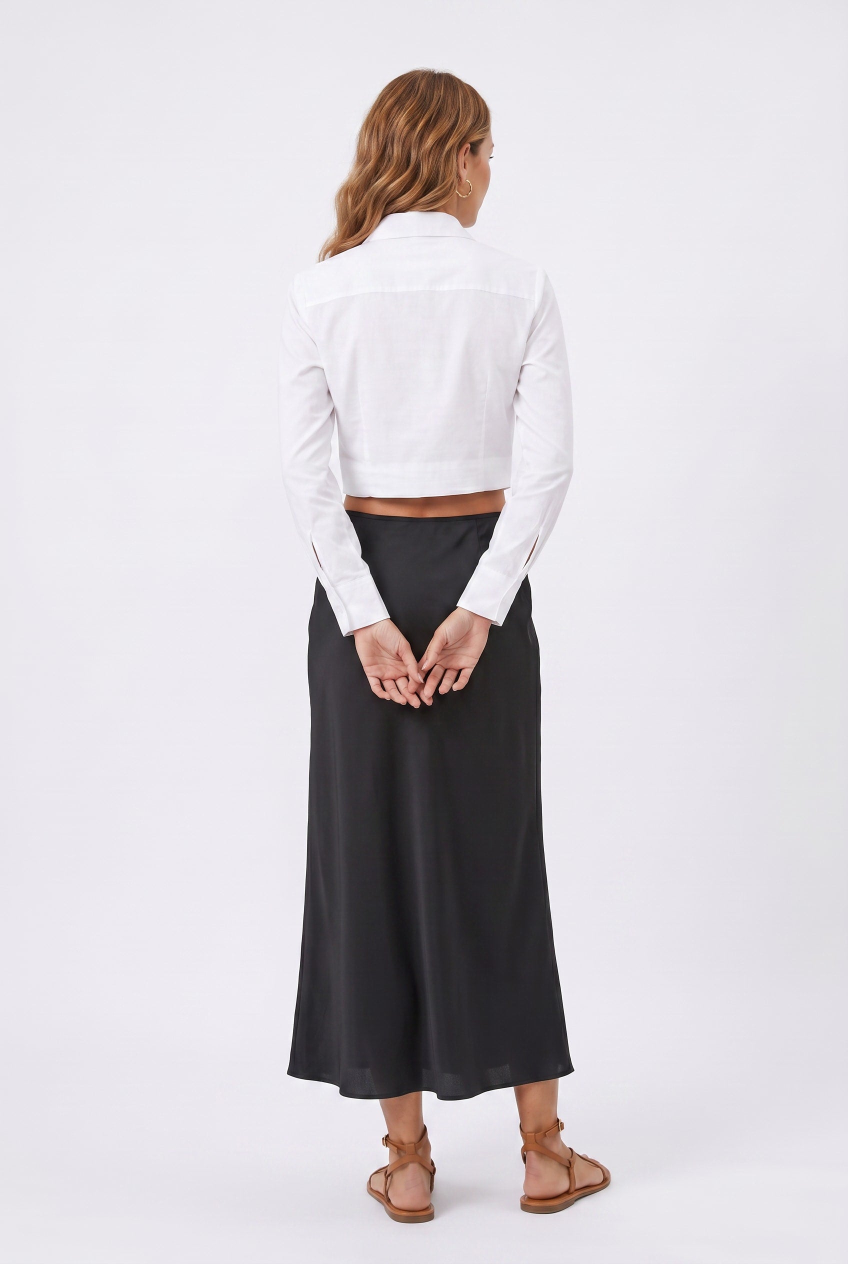 Black Satin Maxi Skirt Drawstring