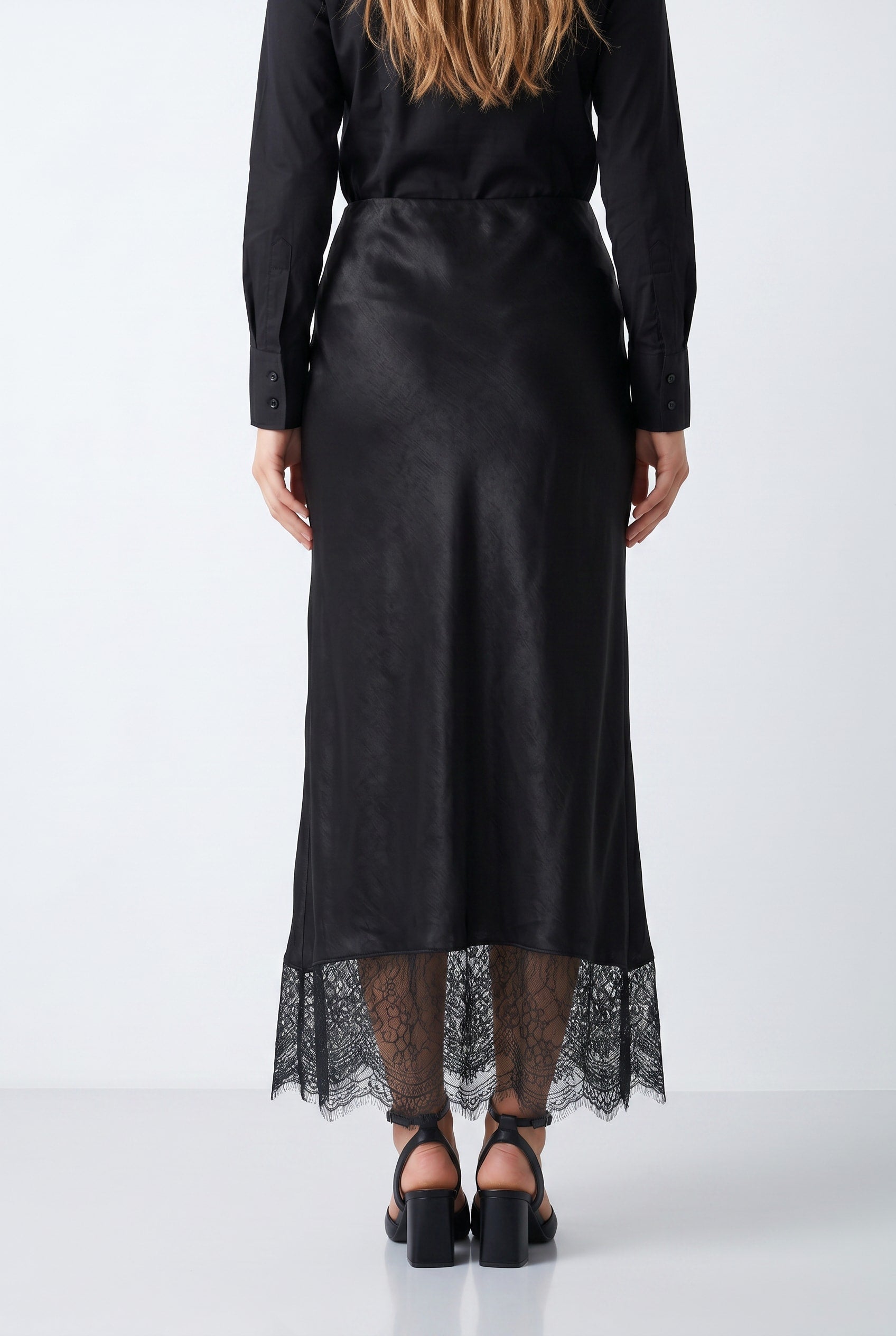 Black Satin Maxi Slip Skirt