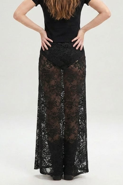 Black Floral Lace Maxi Skirt