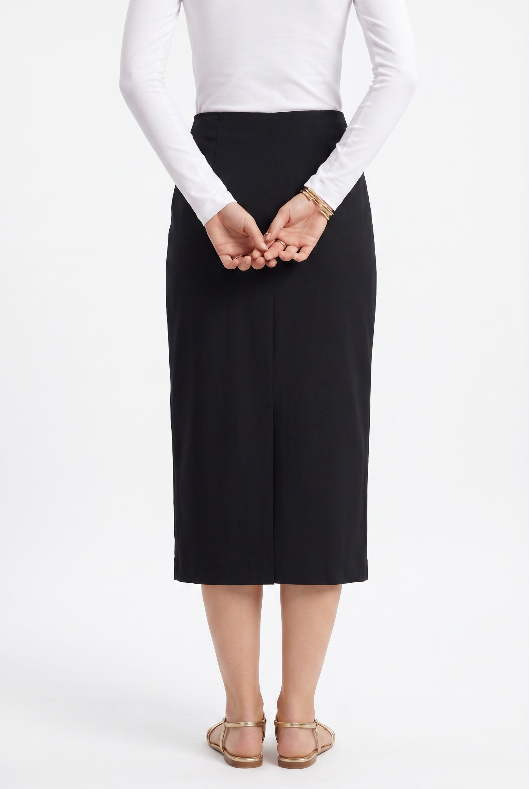 Black Midi Skirt Gold Button Detail
