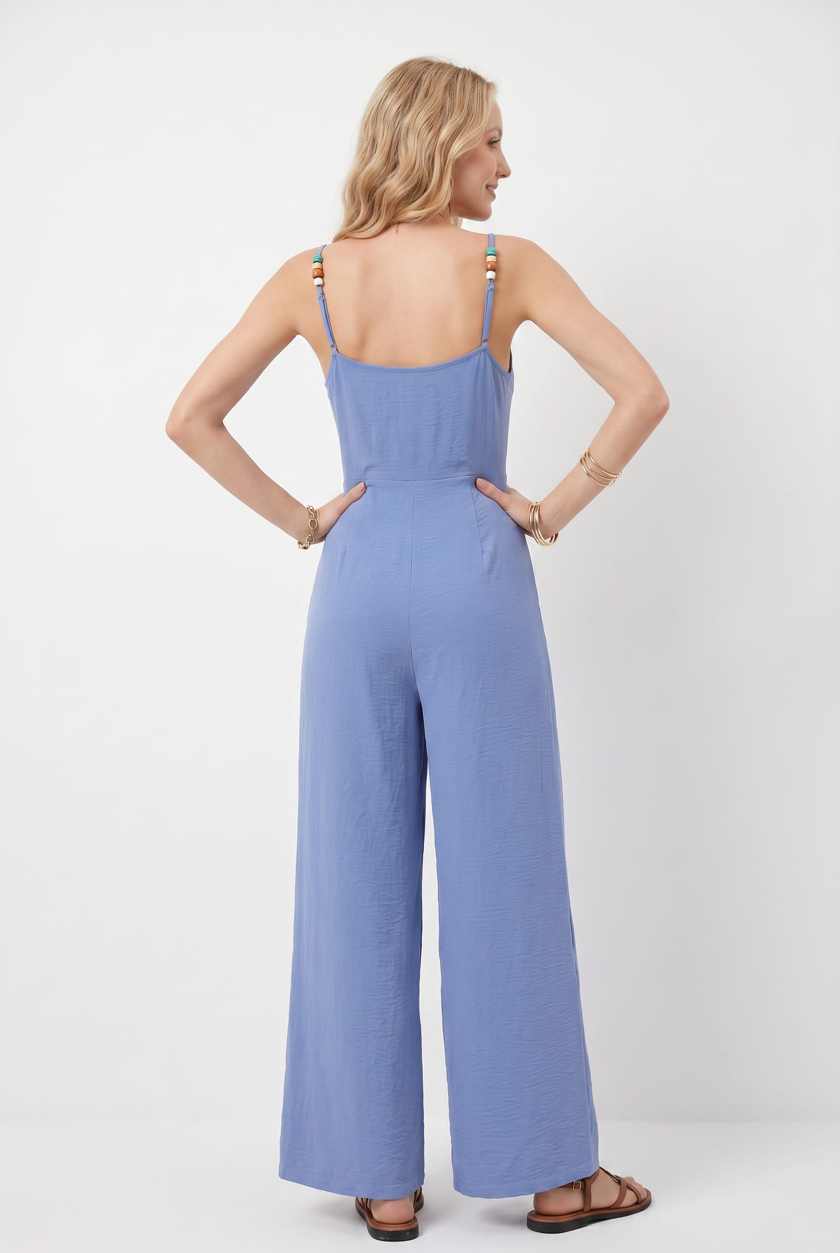 Periwinkle Blue Wide Leg Linen Jumpsuit