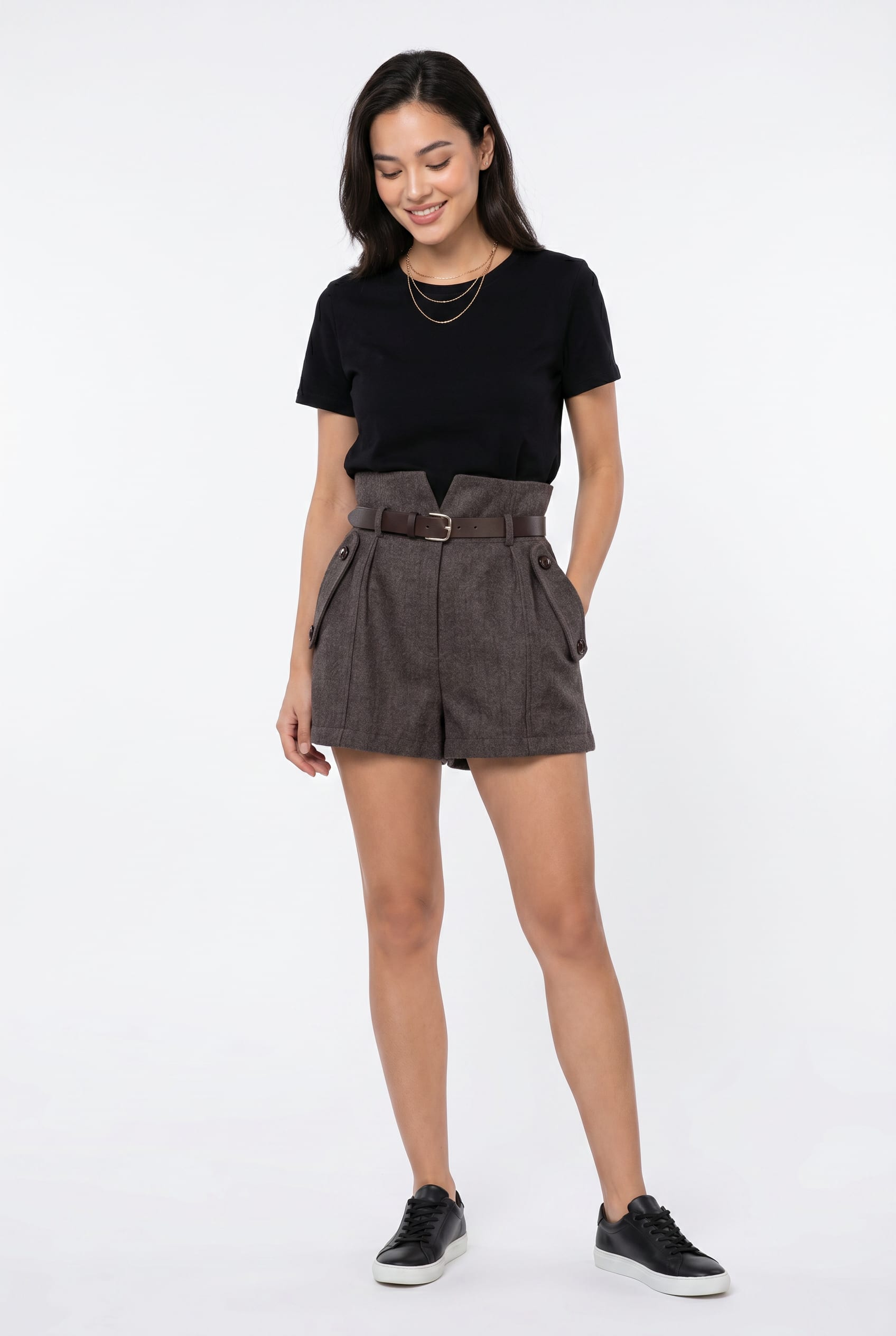 Charcoal High-Waisted Belted Shorts