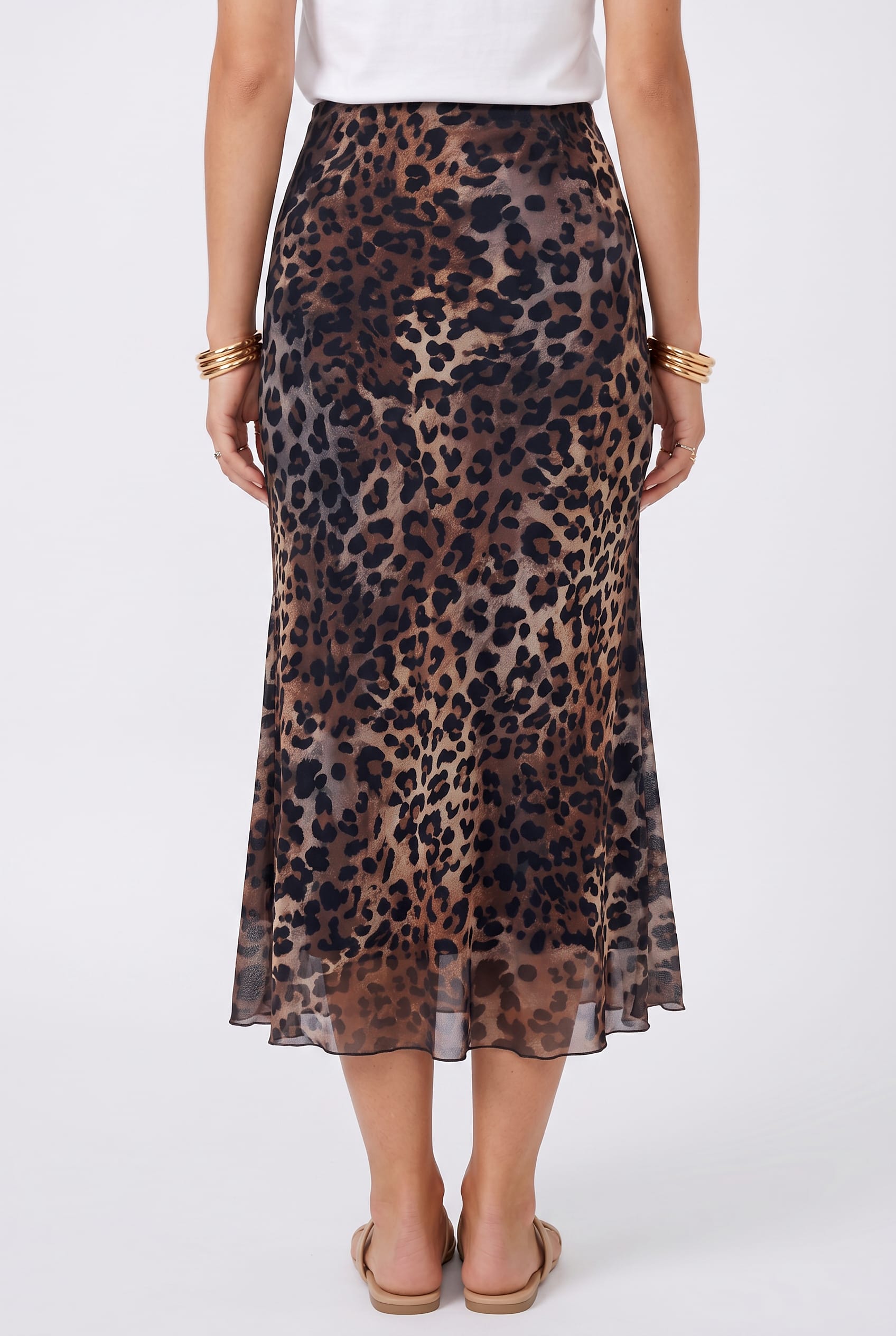 Leopard Print Satin Midi Skirt