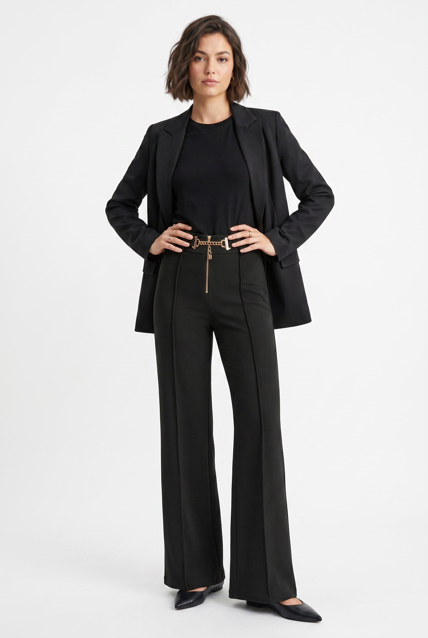 Black Wide Leg Tailored Trousers