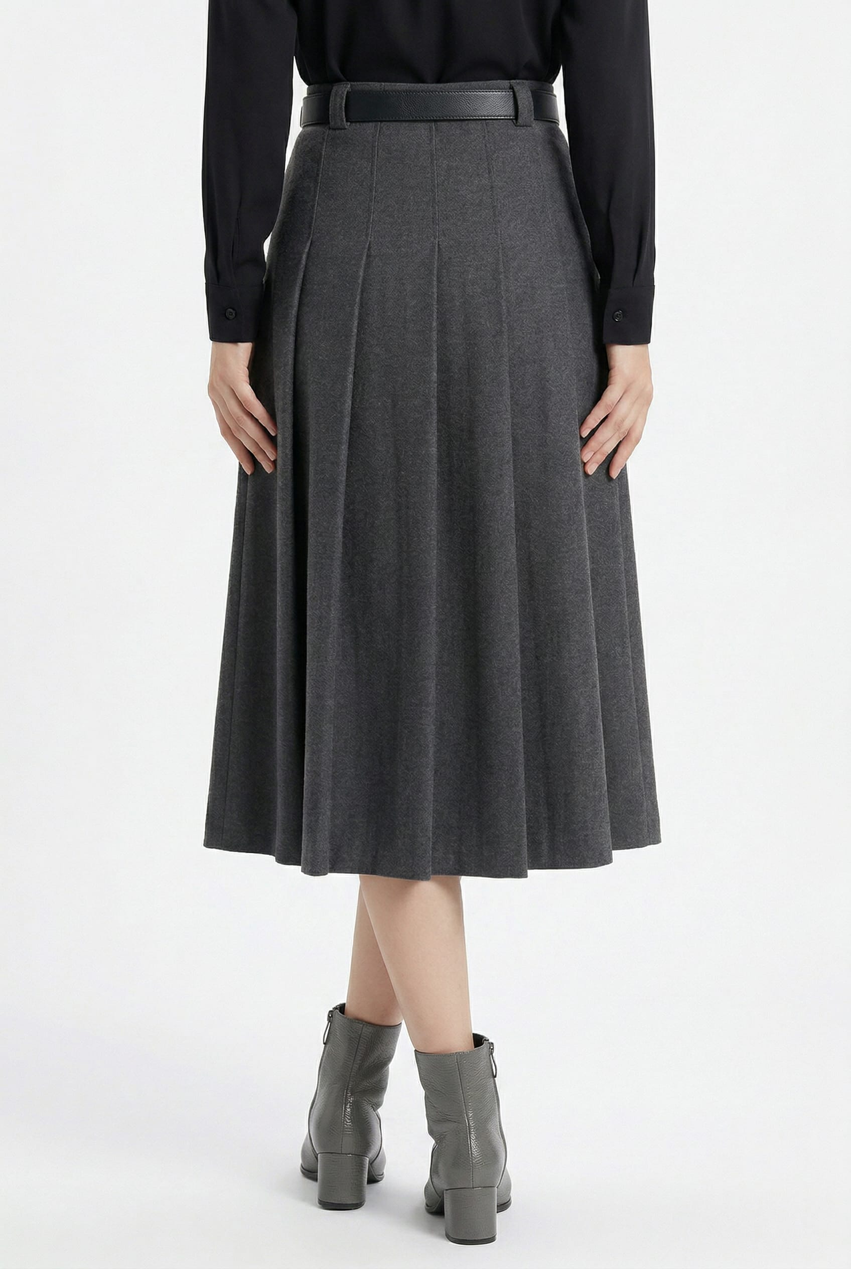 Charcoal Pleated Midi Wool Trousers