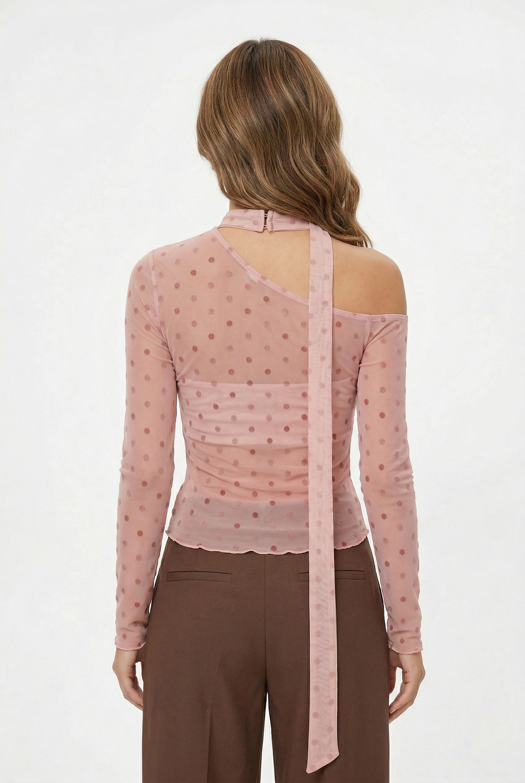 Dusty Rose Sheer Polka Dot Top