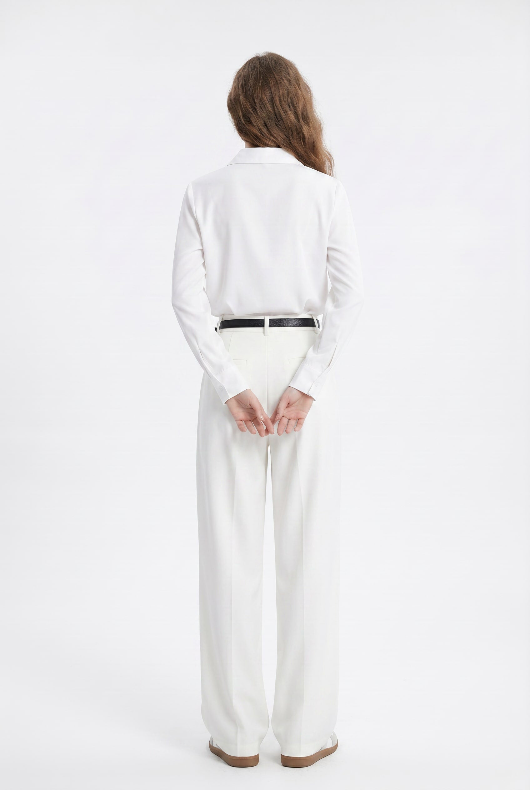 White Wide-Leg Pleated Tailored Trousers