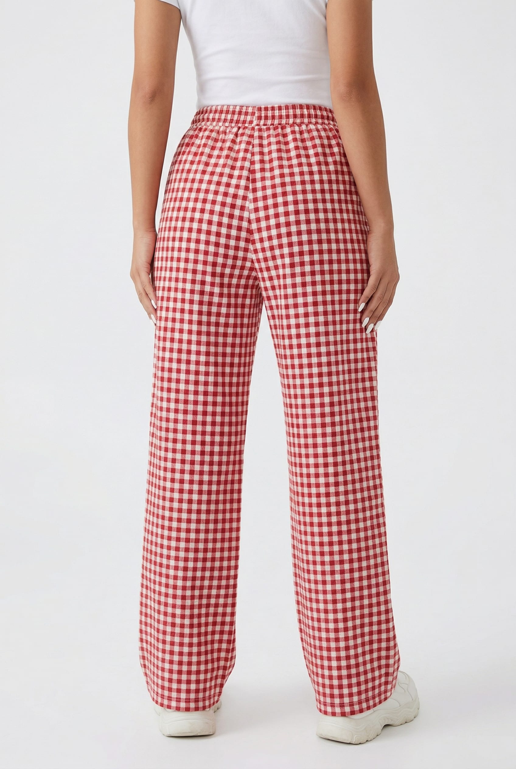 Red Gingham Wide-Leg Lounge Trousers
