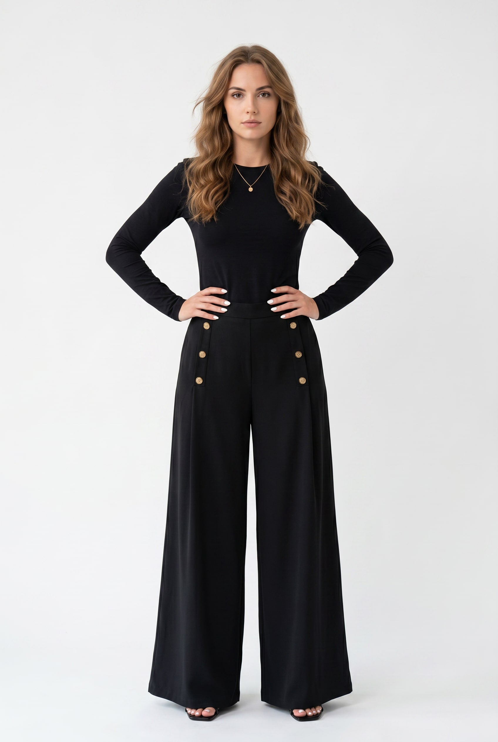 Black Wide Leg Sailor Trousers