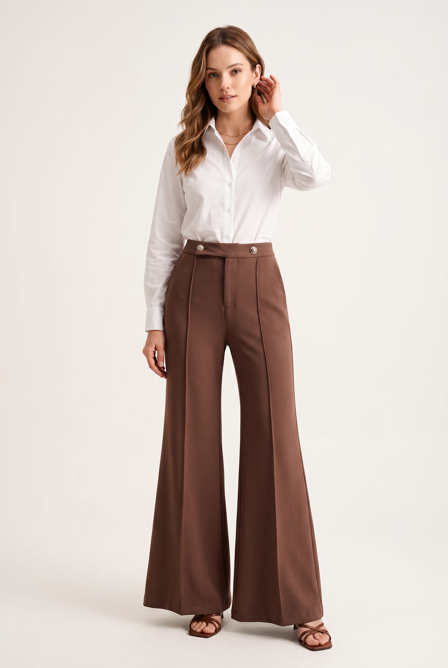 Chocolate Brown Wide Leg Tailored Trousers