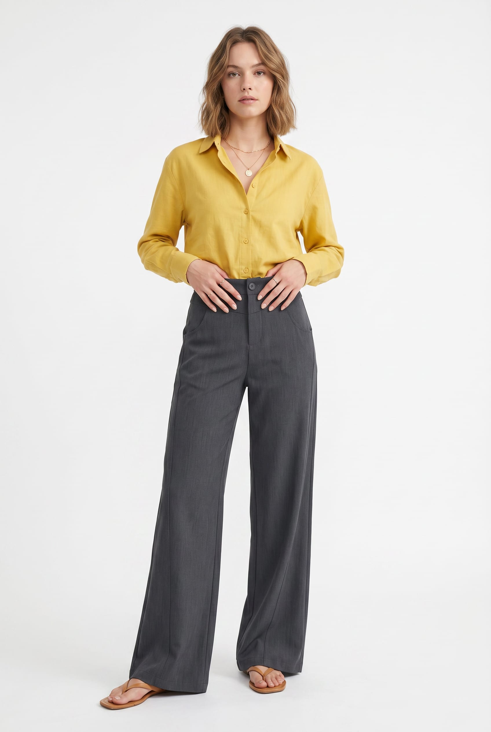 Charcoal Grey Wide Leg Tailored Trousers