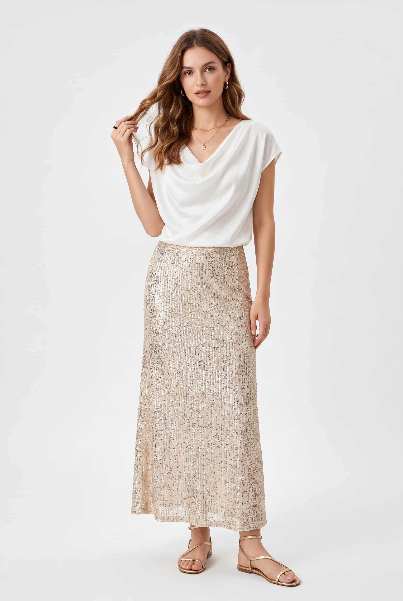 Champagne Sequin Maxi Skirt