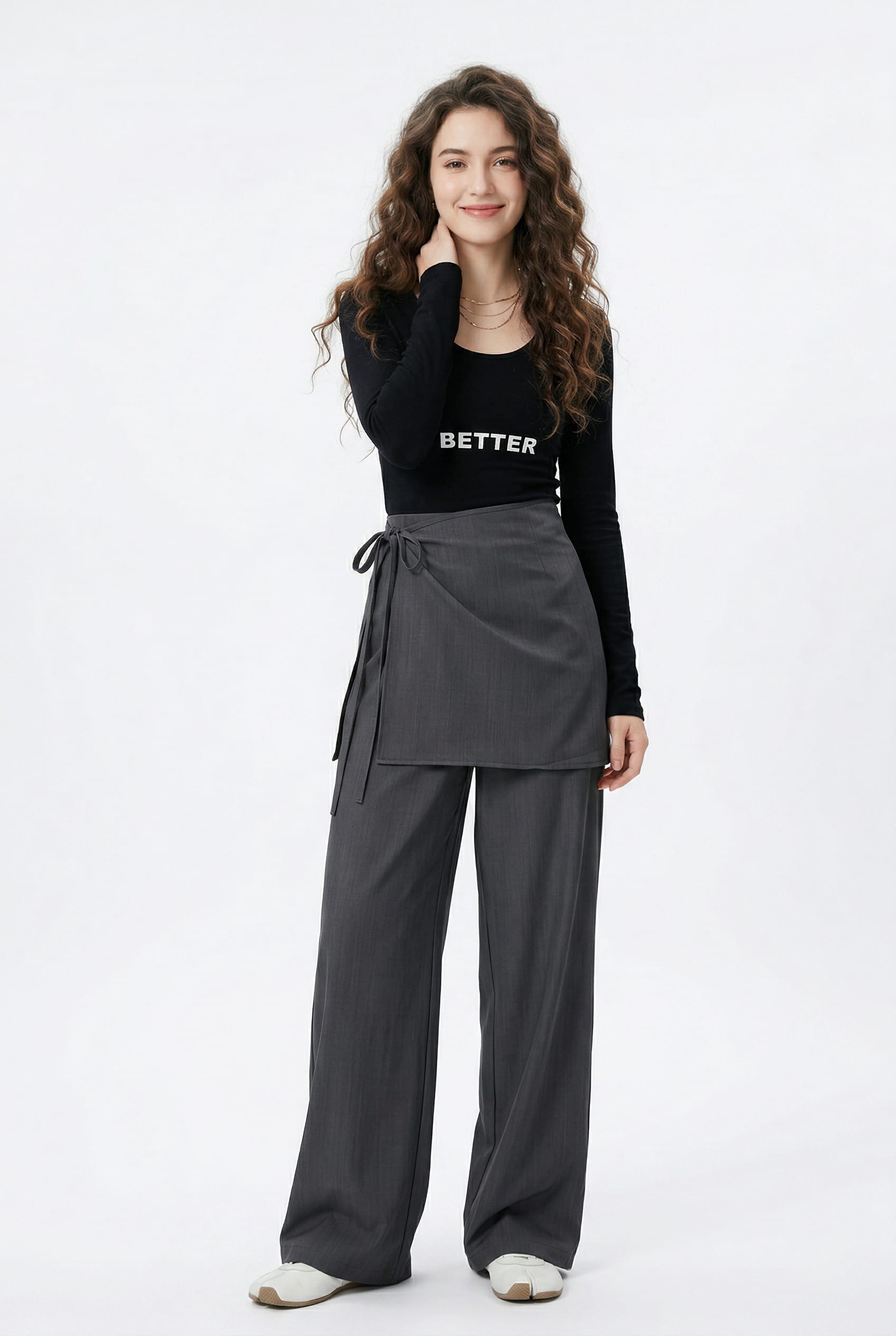 Charcoal Wide Leg Trousers with Apron