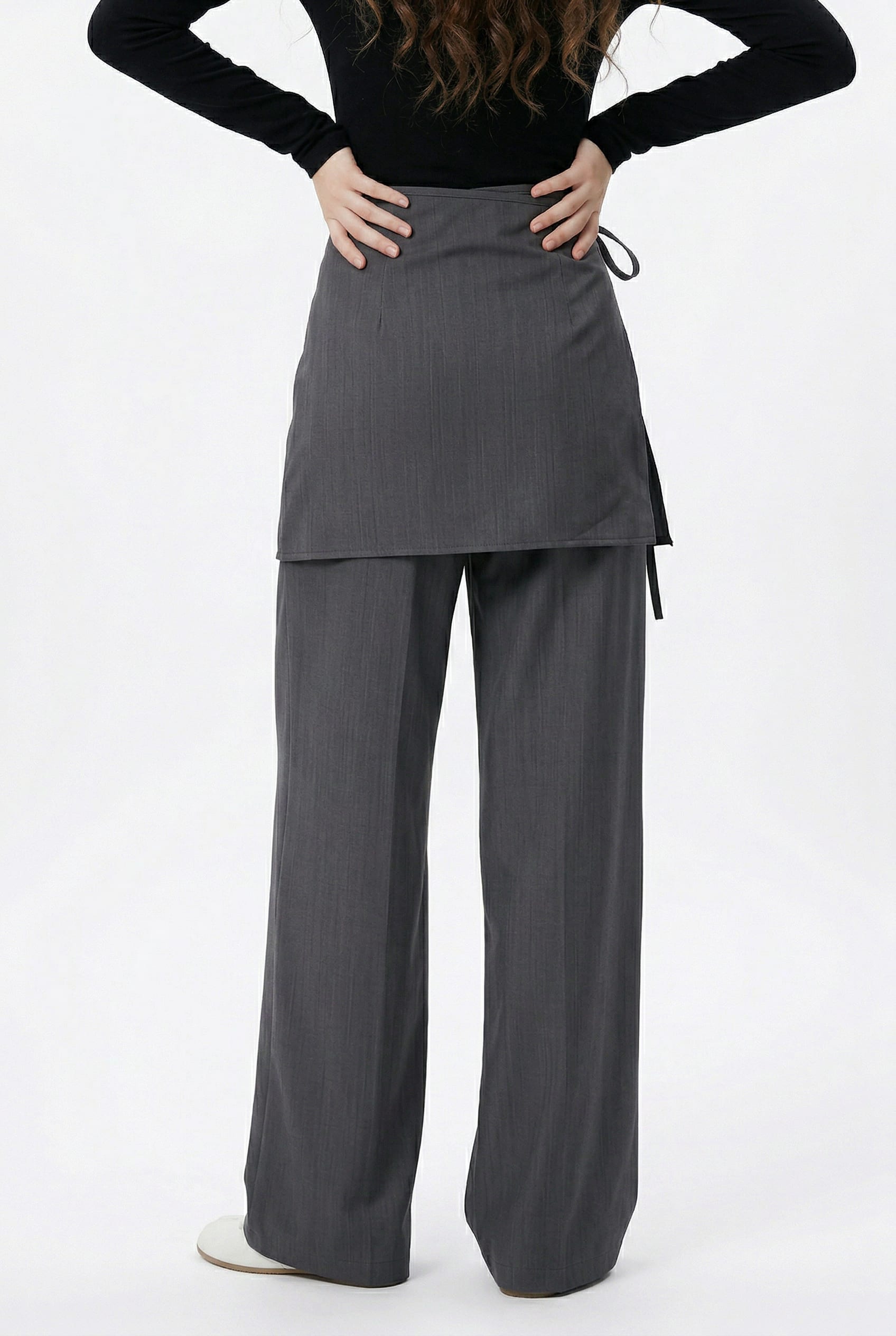 Charcoal Wide Leg Trousers with Apron