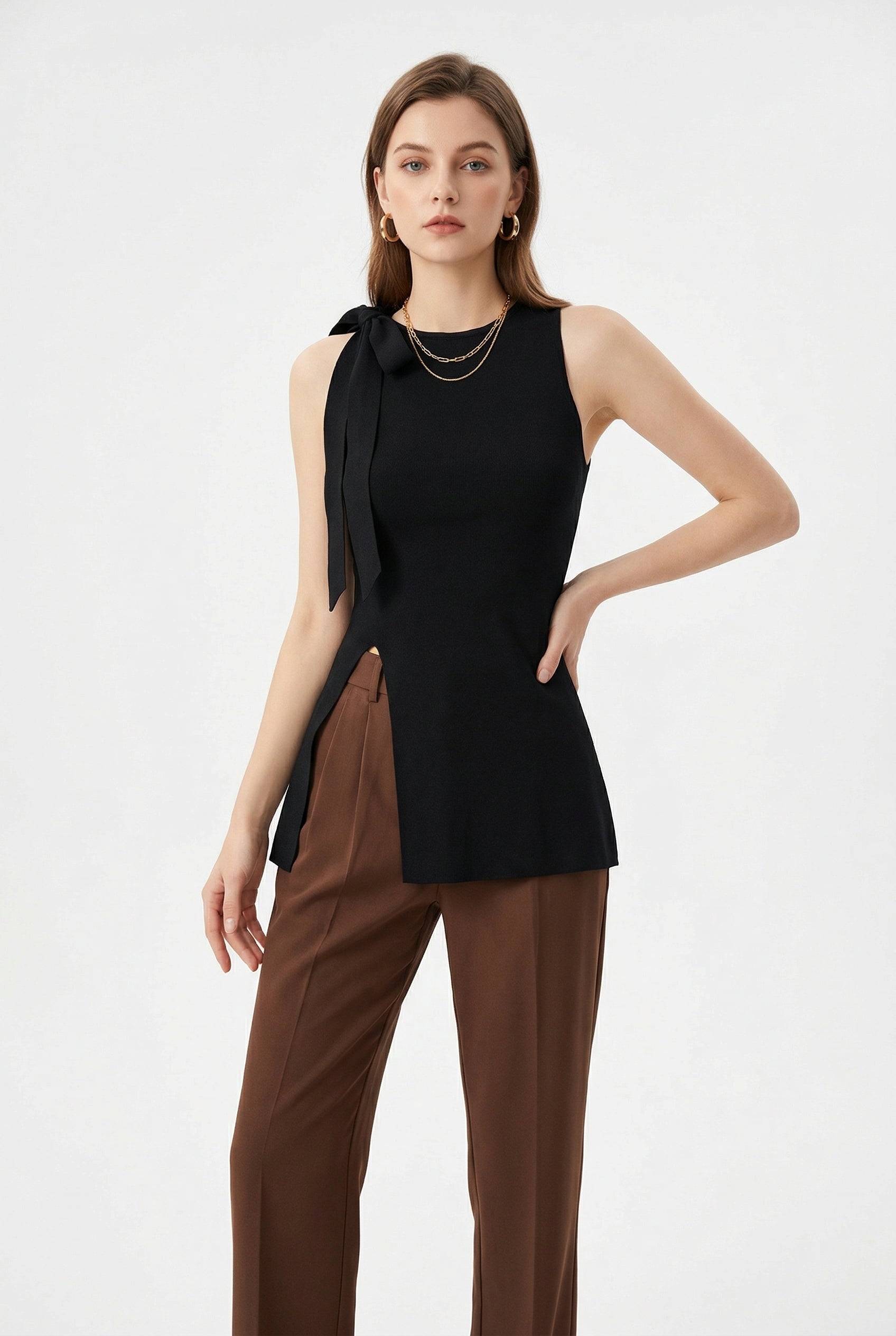 Black Sleeveless Top with Back Tie