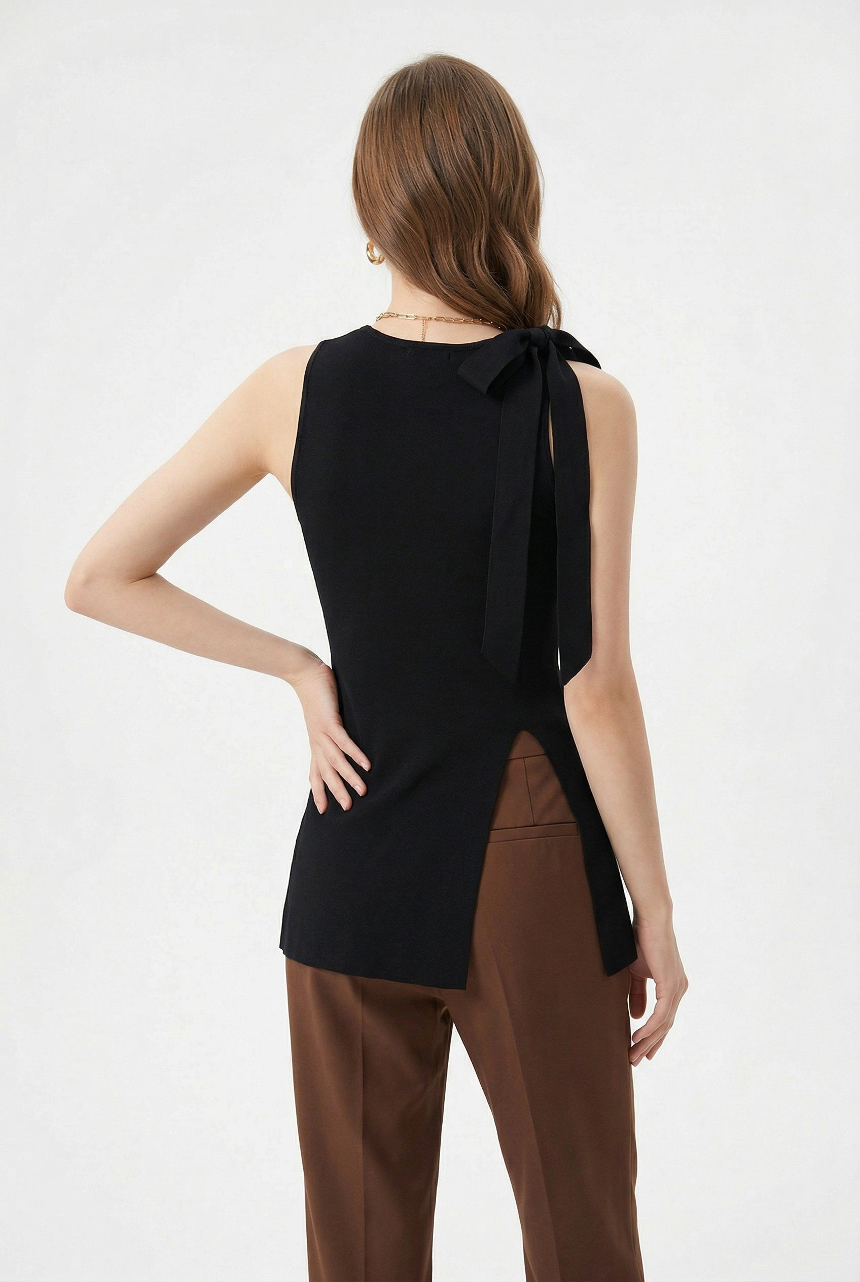 Black Sleeveless Top with Back Tie
