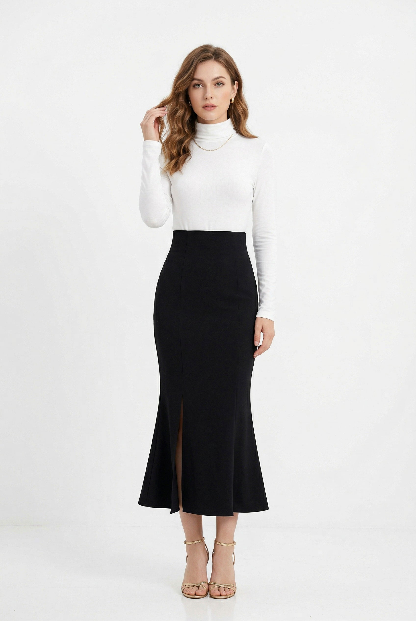 Black Midi Flared Hem Skirt