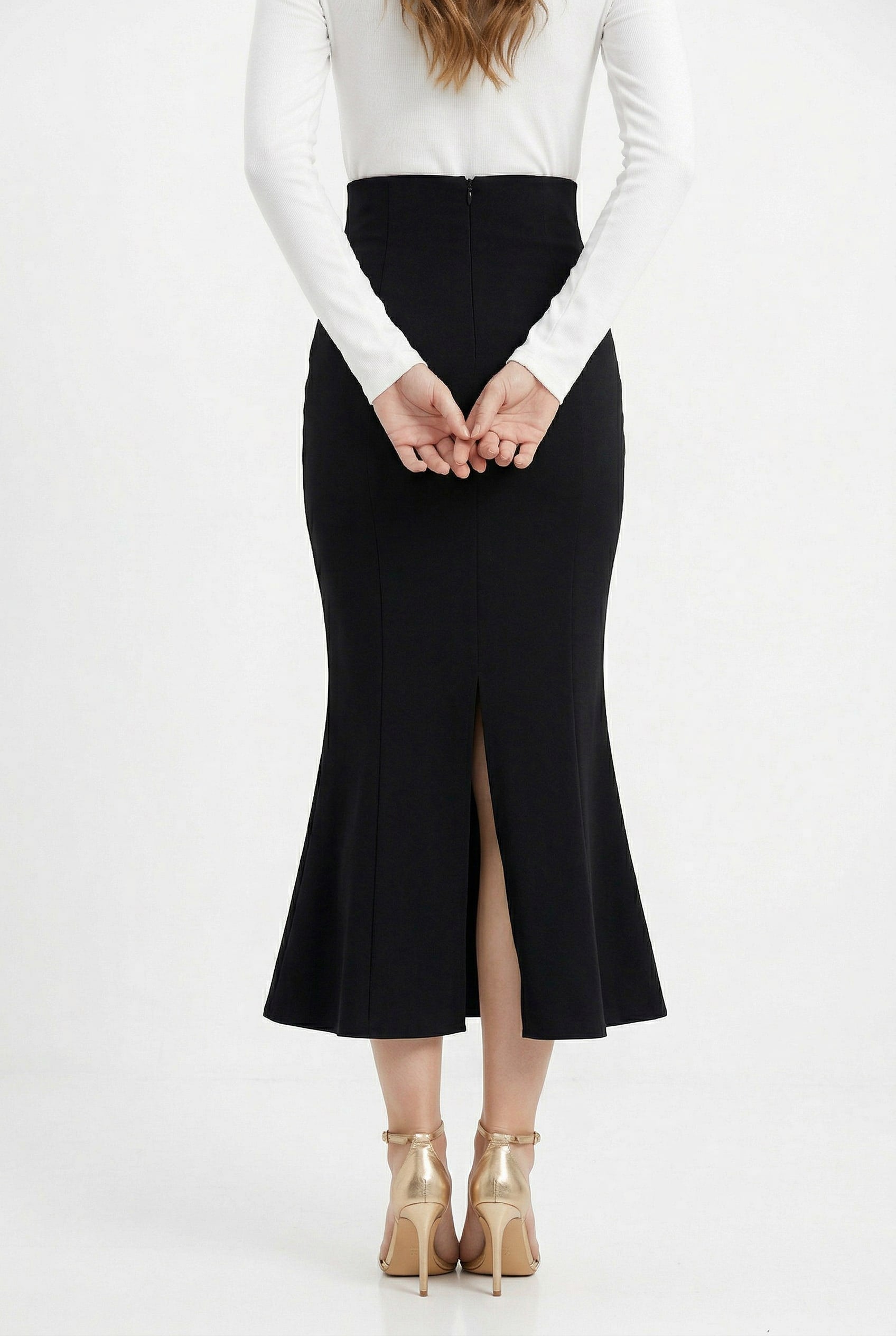 Black Midi Flared Hem Skirt