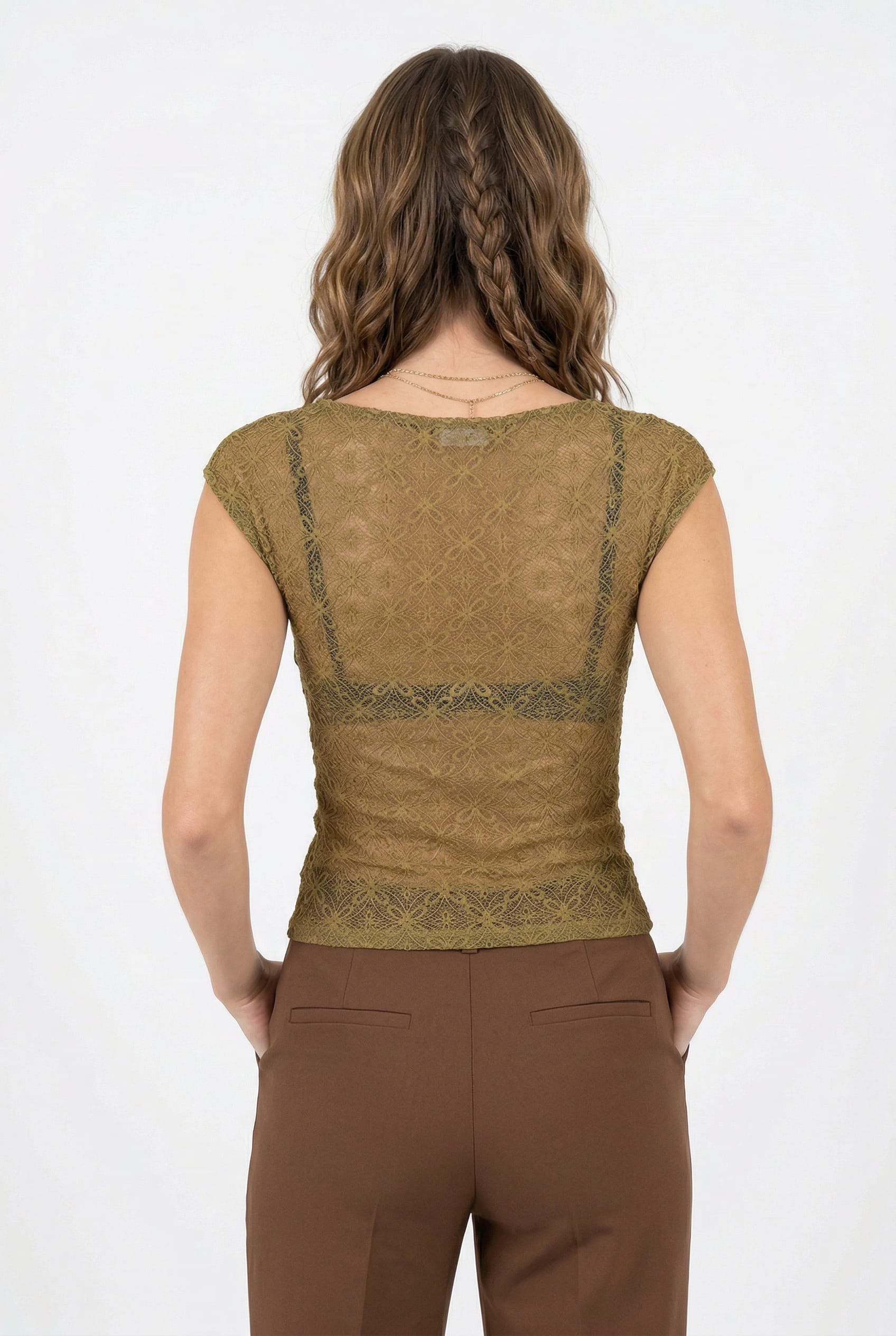 Golden Olive Sheer Lace Top
